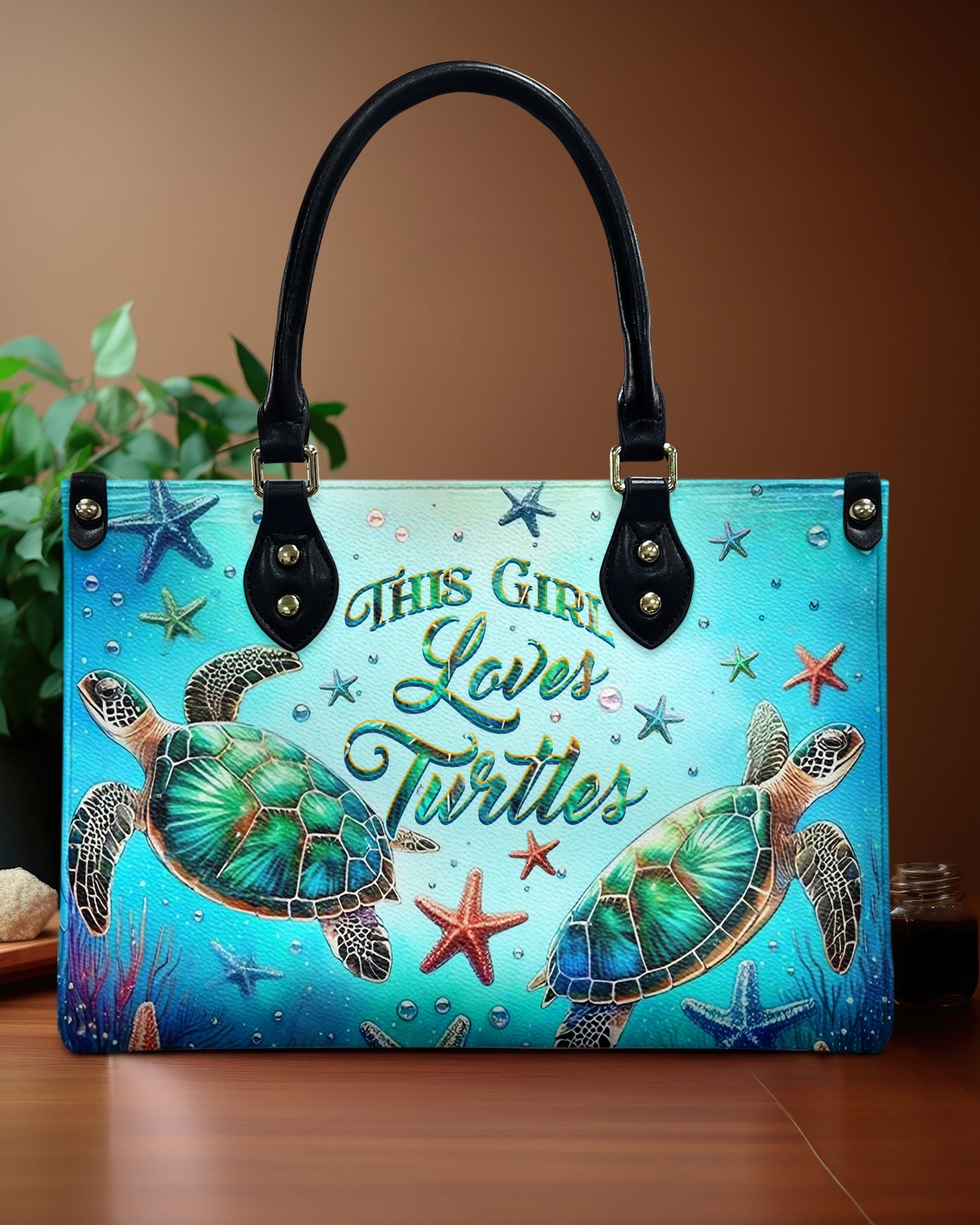 BLISSCORNERS THIS GIRL LOVES TURTLES LEATHER HANDBAG