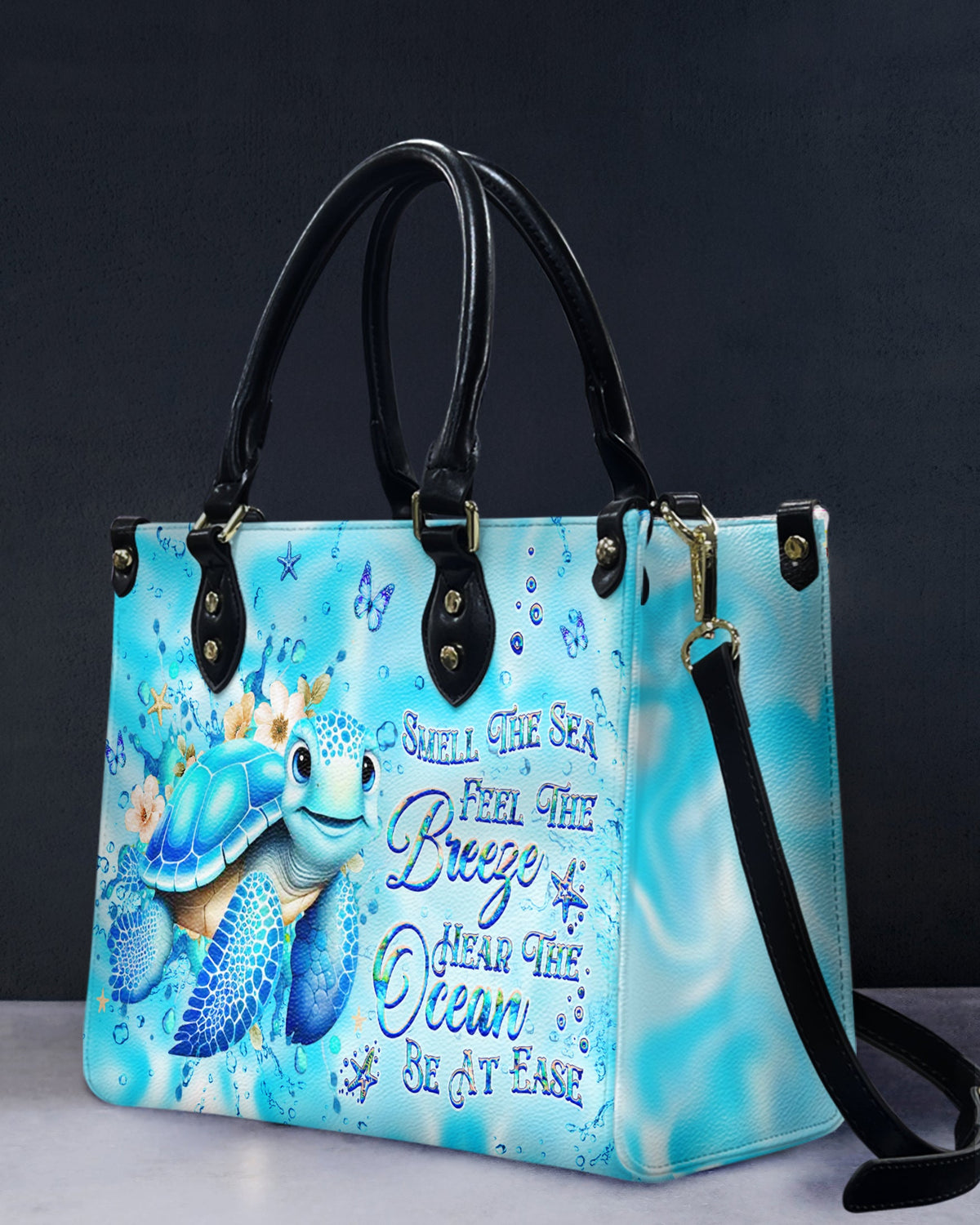 BLISSCORNERS SMELL THE SEA FEEL THE BREEZE TURTLE LEATHER HANDBAG