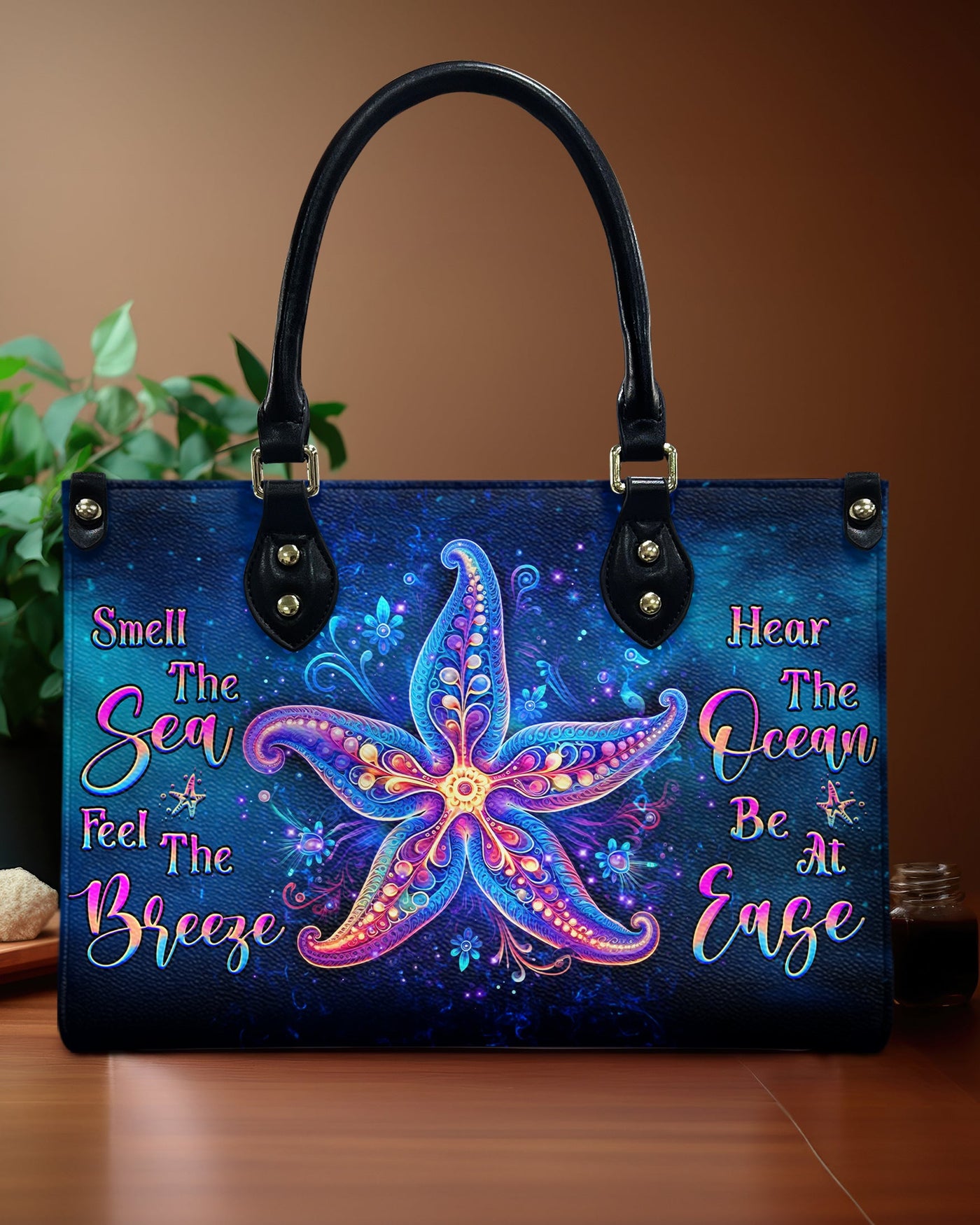 BLISSCORNERS SMELL THE SEA FEEL THE BREEZE LEATHER HANDBAG
