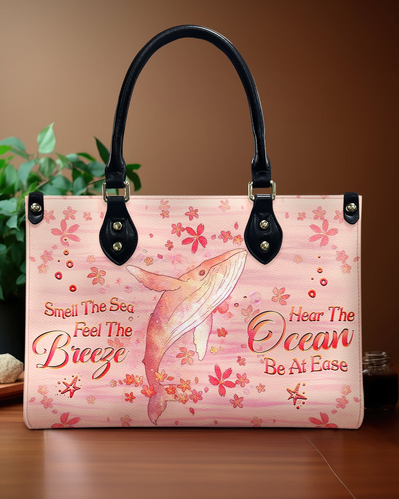 BLISSCORNERS SMELL THE SEA FEEL THE BREEZE WHALE LEATHER HANDBAG