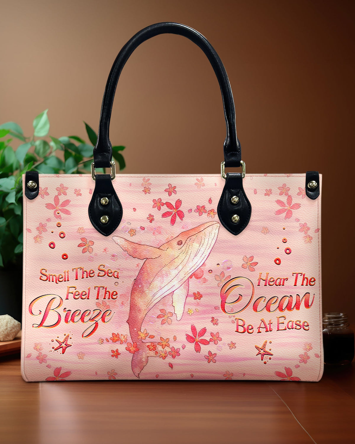 BLISSCORNERS SMELL THE SEA FEEL THE BREEZE WHALE LEATHER HANDBAG