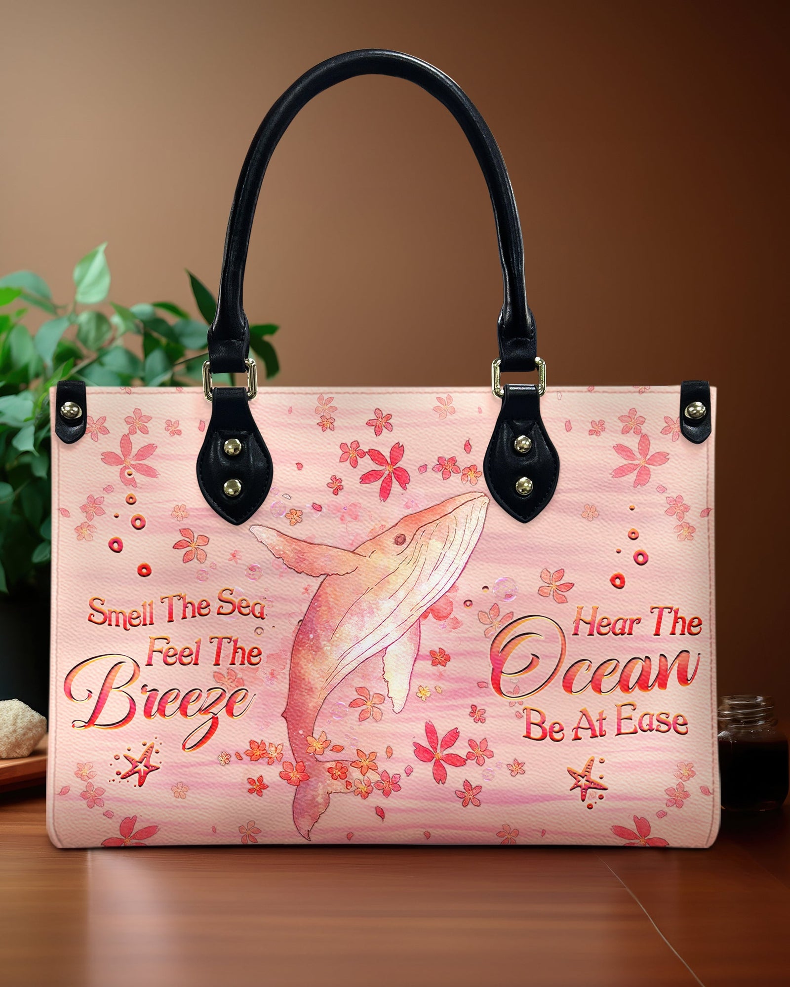 BLISSCORNERS SMELL THE SEA FEEL THE BREEZE WHALE LEATHER HANDBAG