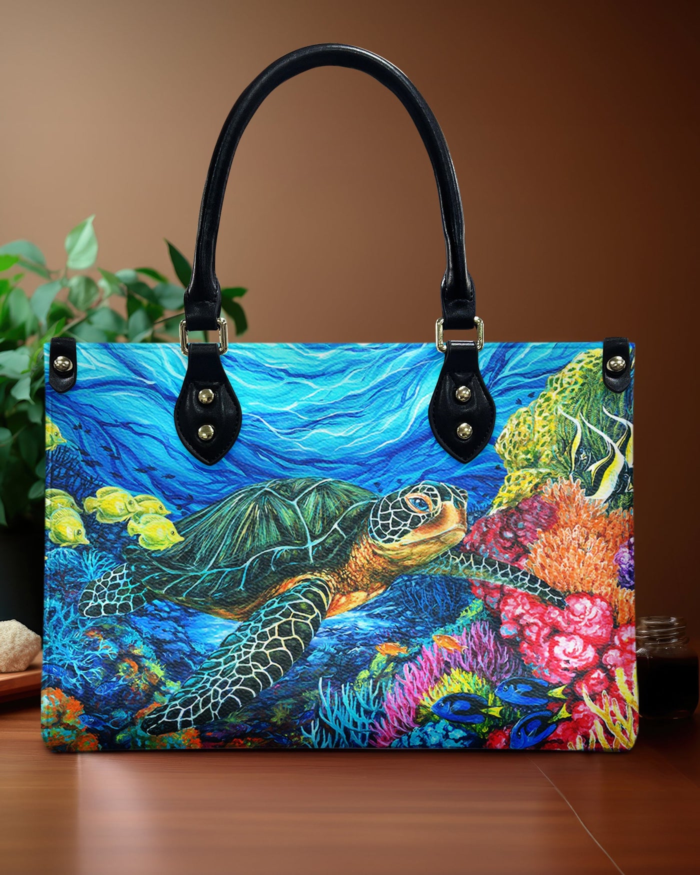 BLISSCORNERS TURTLE OCEAN LEATHER HANDBAG