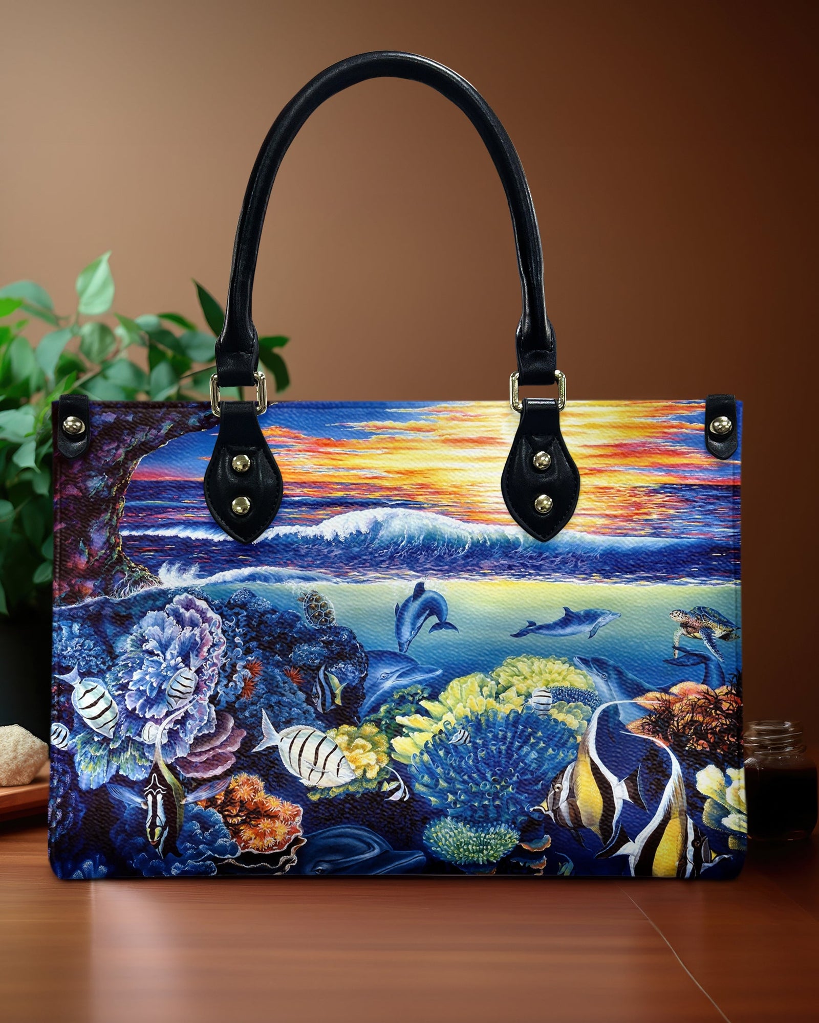 BLISSCORNERS PAINTING OCEAN LEATHER HANDBAG