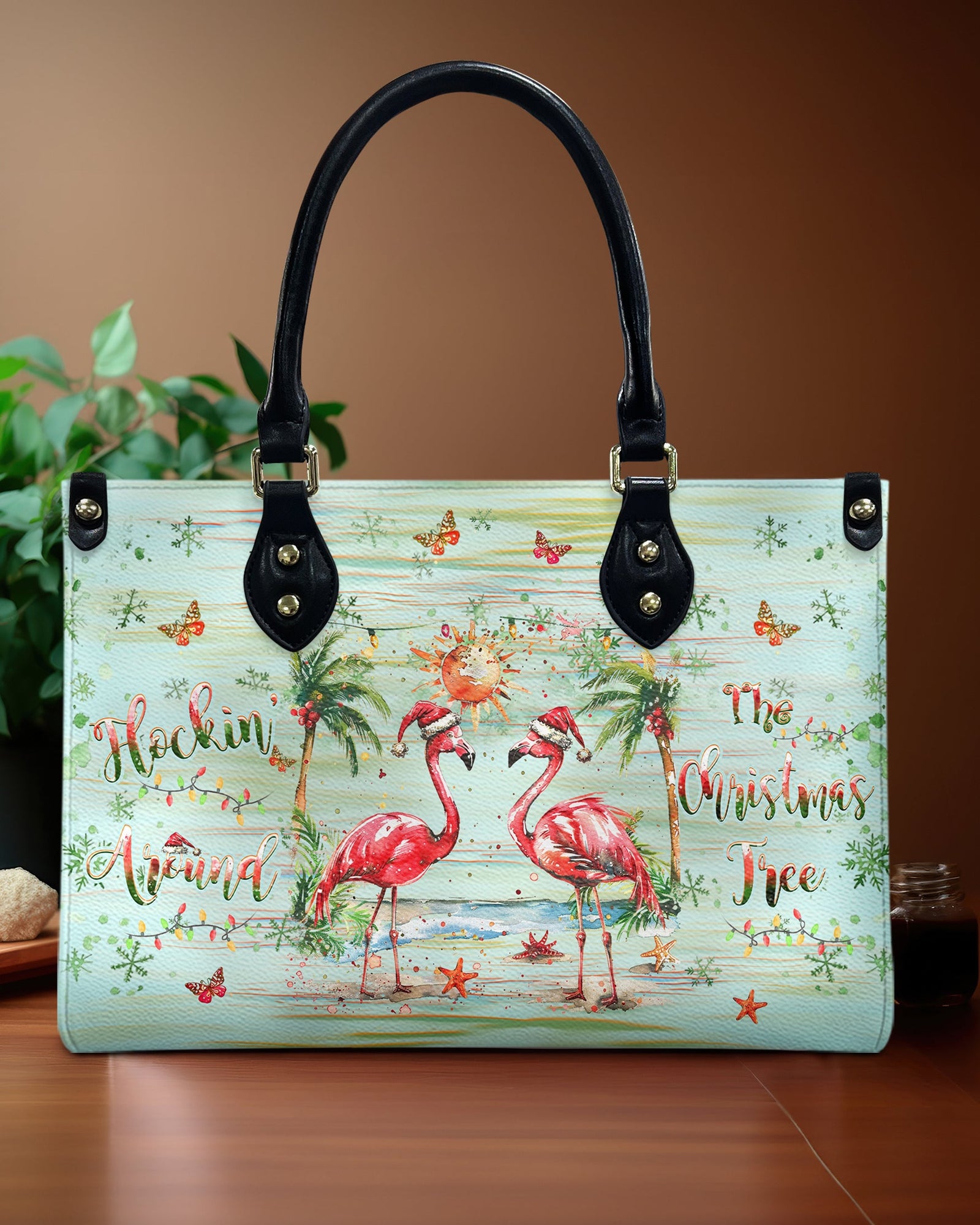 BLISSCORNERS FLOCKING AROUND THE CHRISTMAS TREE CHRISTMAS  LEATHER HANDBAG