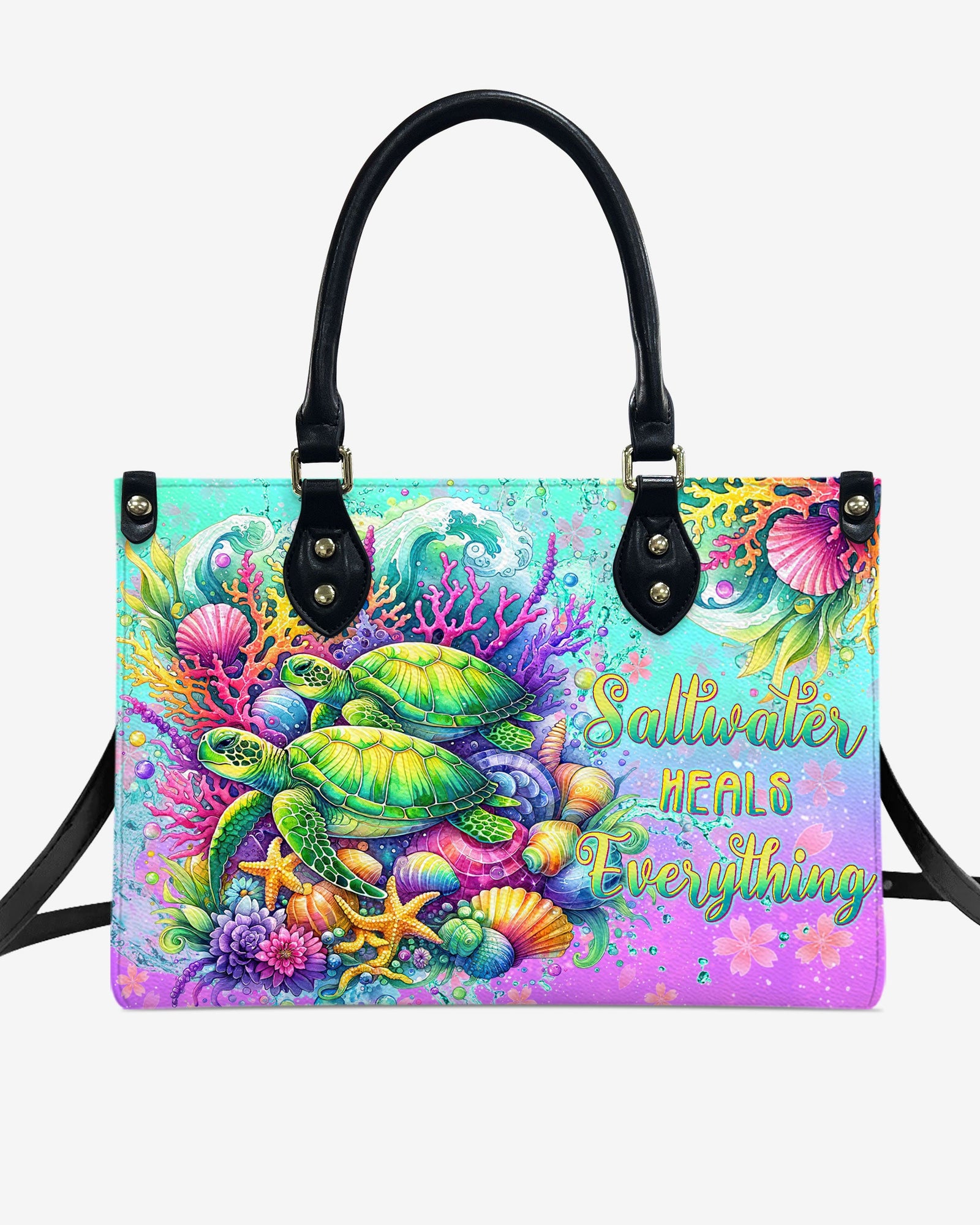 BLISSCORNERS SALTWATER HEALS EVERYTHING TURTLE LEATHER HANDBAG