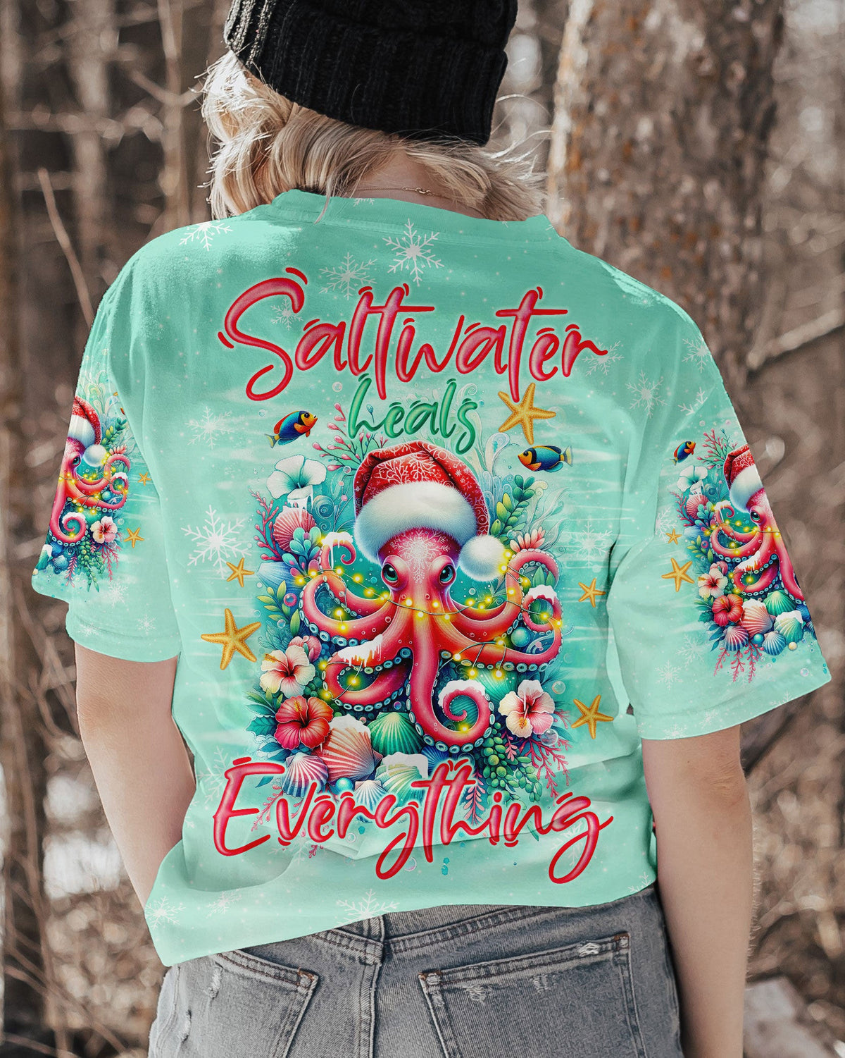 BLISSCORNERS SALTWATER HEALS EVERYTHING OCTOPUS CHRISTMAS ALL OVER PRINT