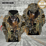Blisscorners Brown Camo Deer Hunting Custom Name Hunter Apparel With Grim Reaper Design 3D Hoodie All Over Printed Clothes