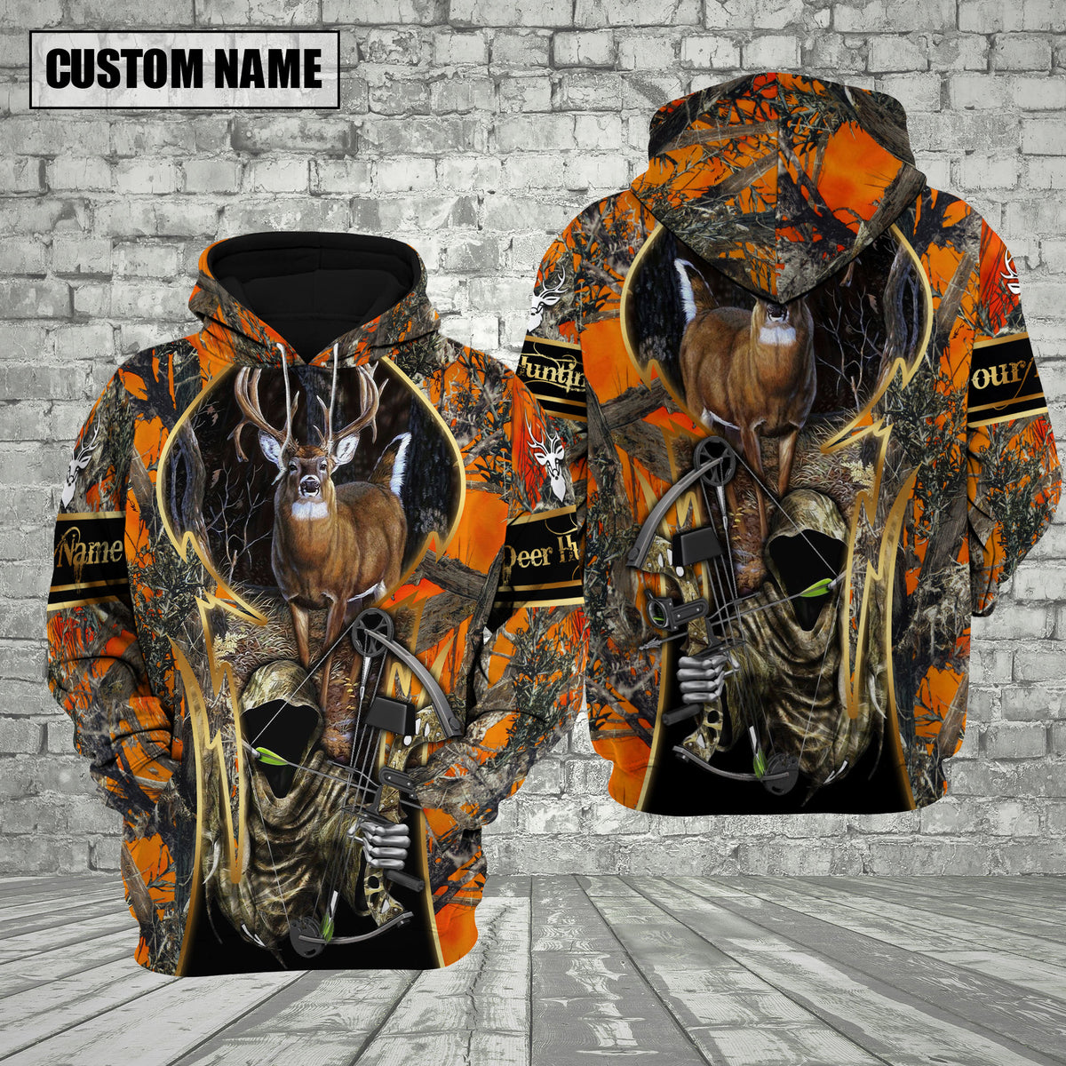 Blisscorners Camo Deer Hunting Custom Name Hunter Apparel With Grim Reaper Design 3D Hoodie All Over Printed Clothes