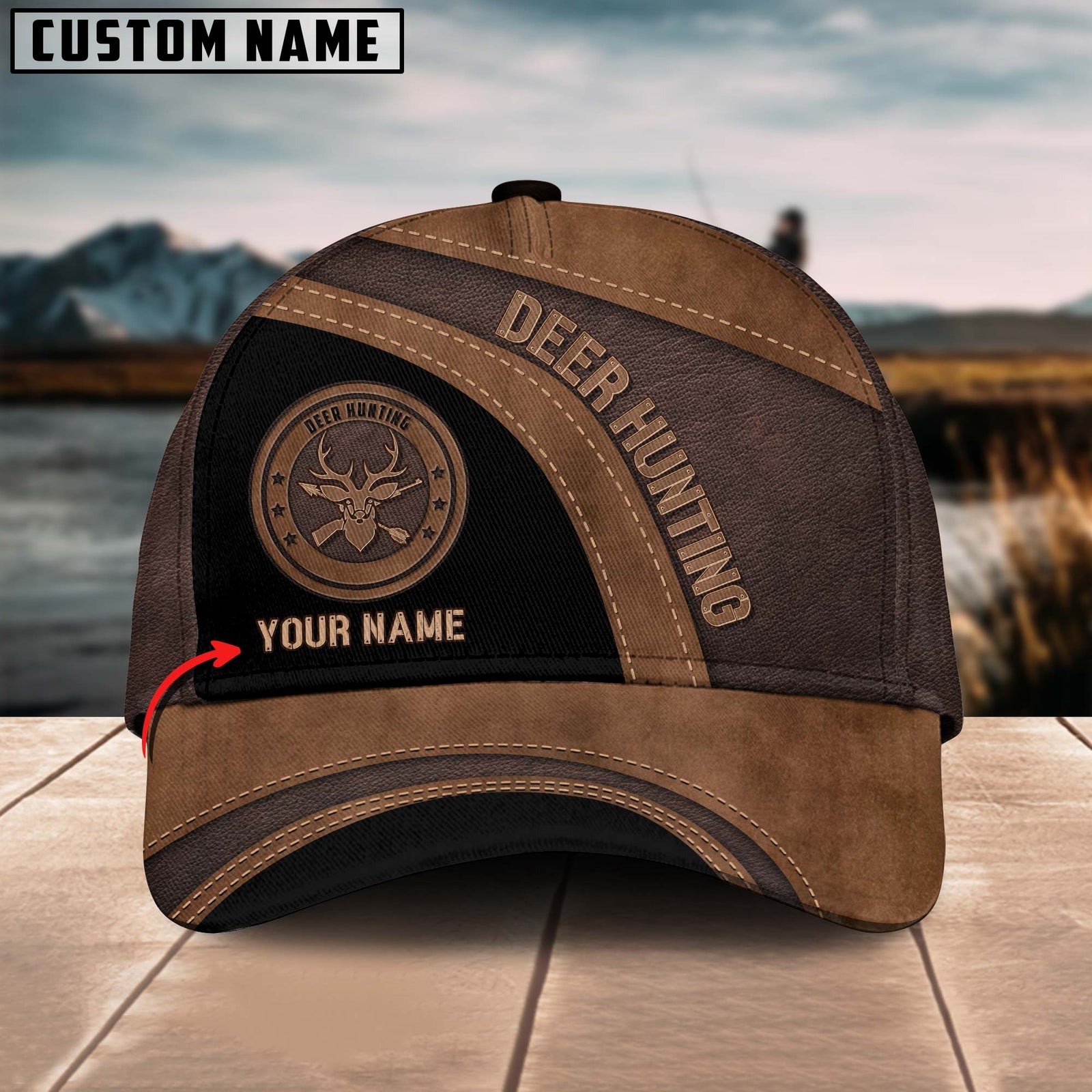 Blisscorners Deer Hunting Leather Pattern Multicolor Personalized Name 3D Cap