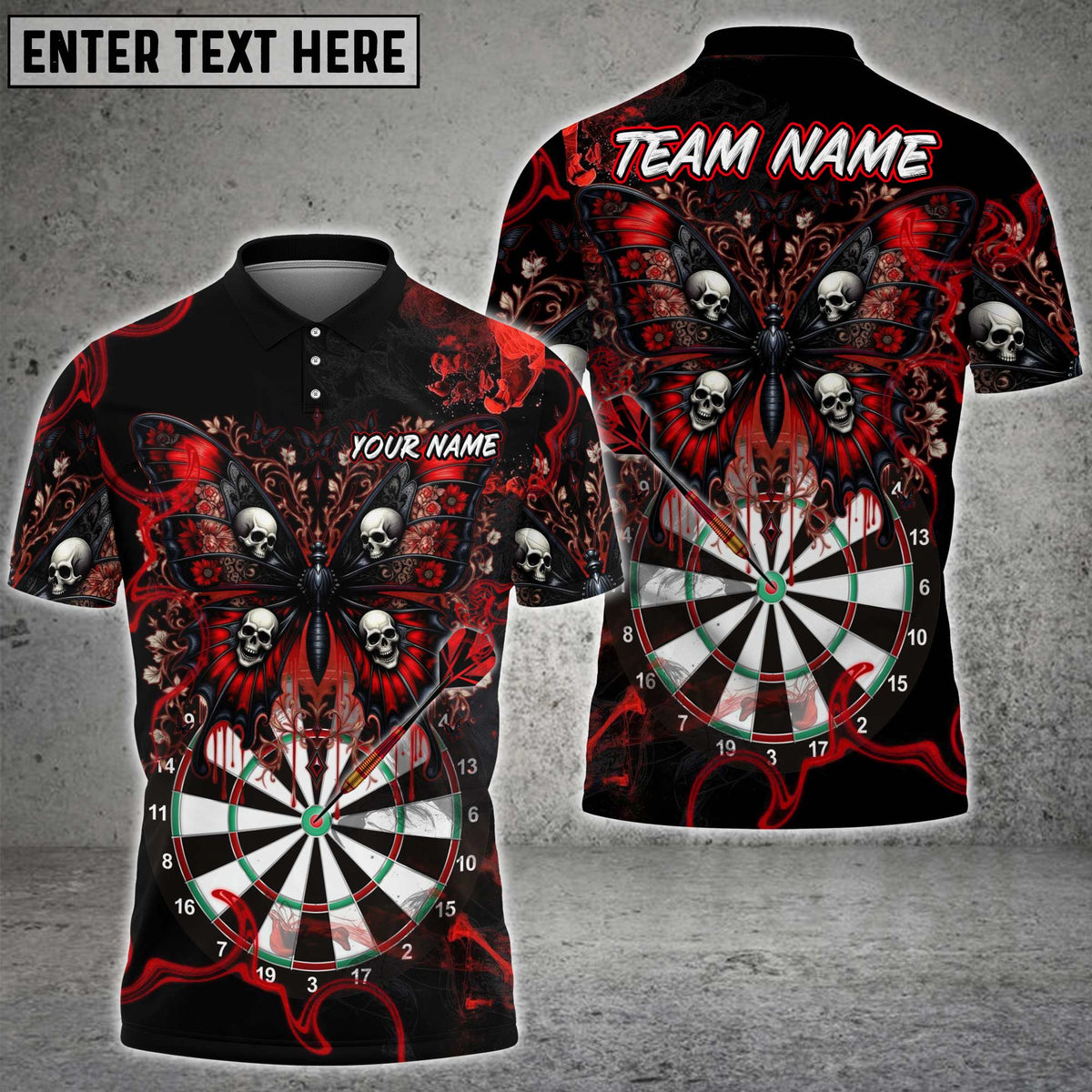 Blisscorners Darts Gothic Skull Butterfly Dartboard Multicolor Customized Name, Team Name 3D Shirts