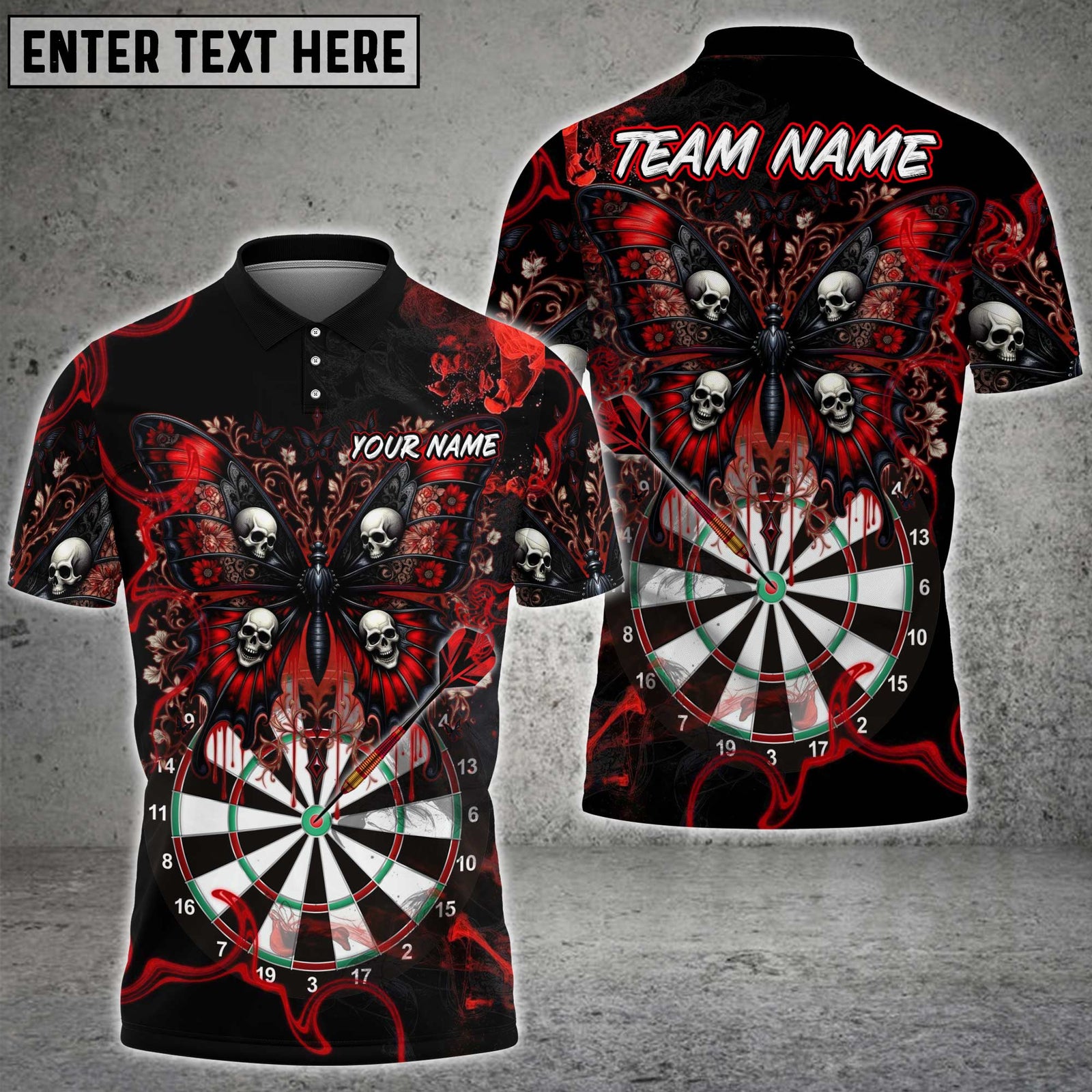 Blisscorners Darts Gothic Skull Butterfly Dartboard Multicolor Customized Name, Team Name 3D Shirts