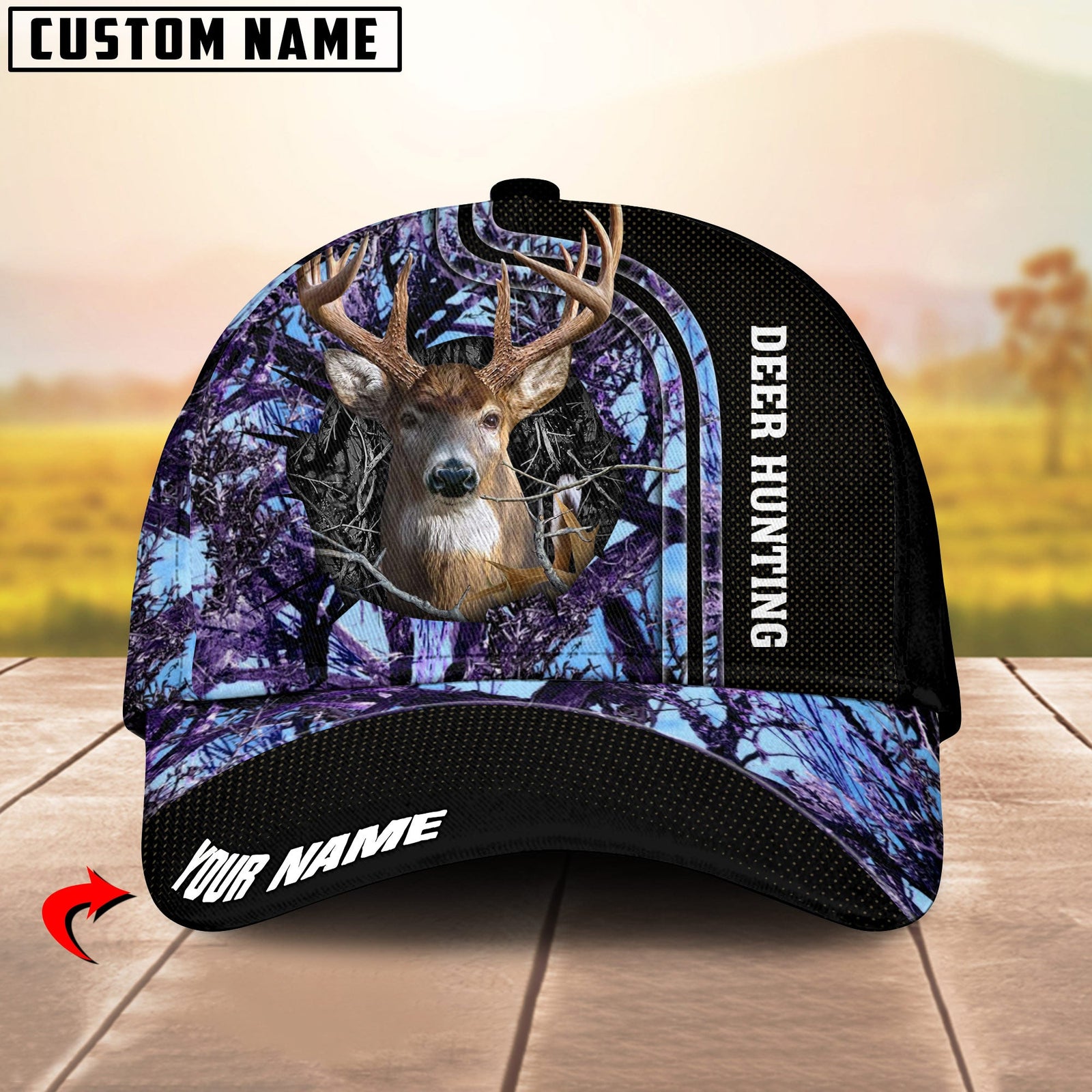Blisscorners Camo Deer Hunting Pursuit Multicolor Personalized Name 3D Cap