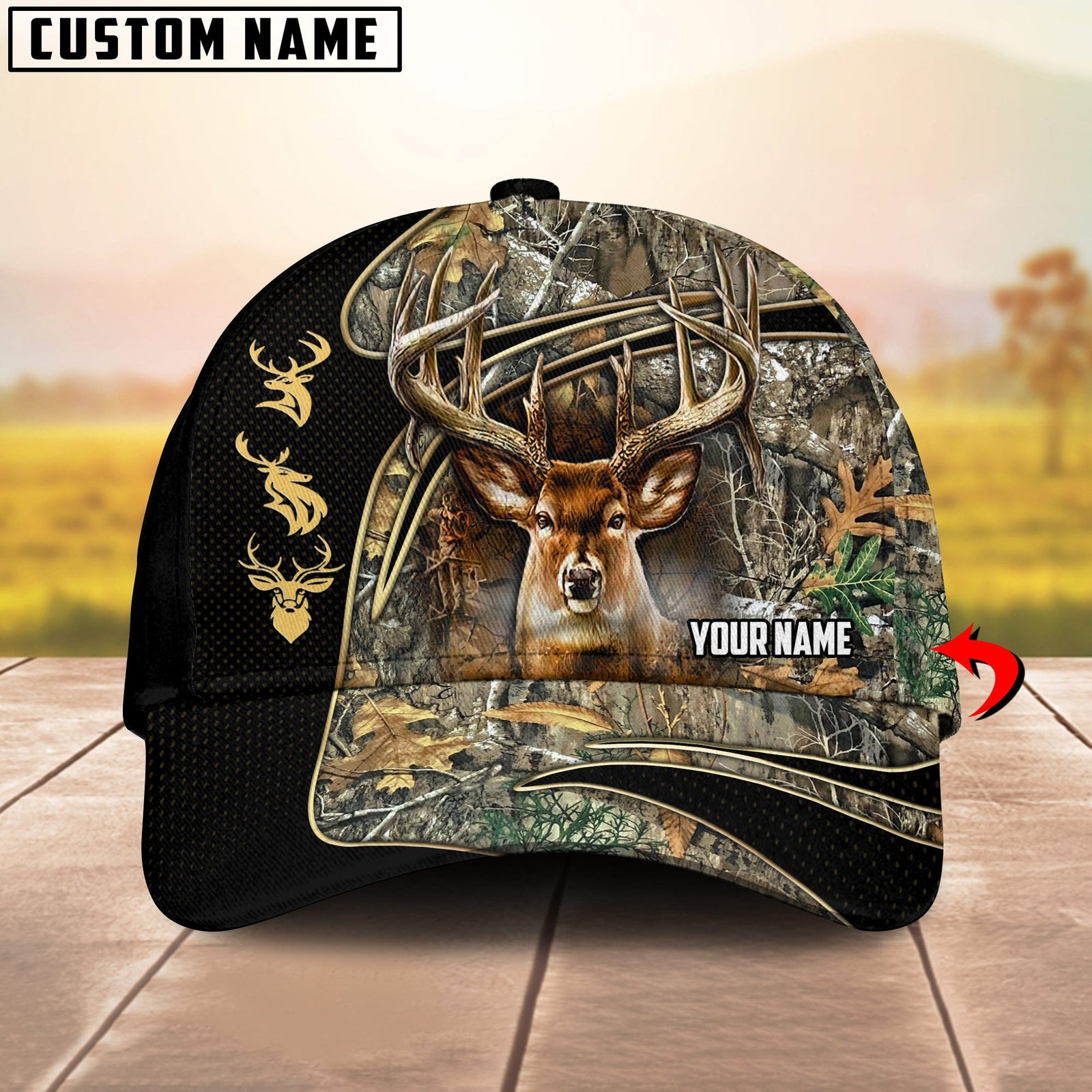 Blisscorners Wilderness Deer Hunting Camo Multicolor Personalized Name 3D Cap