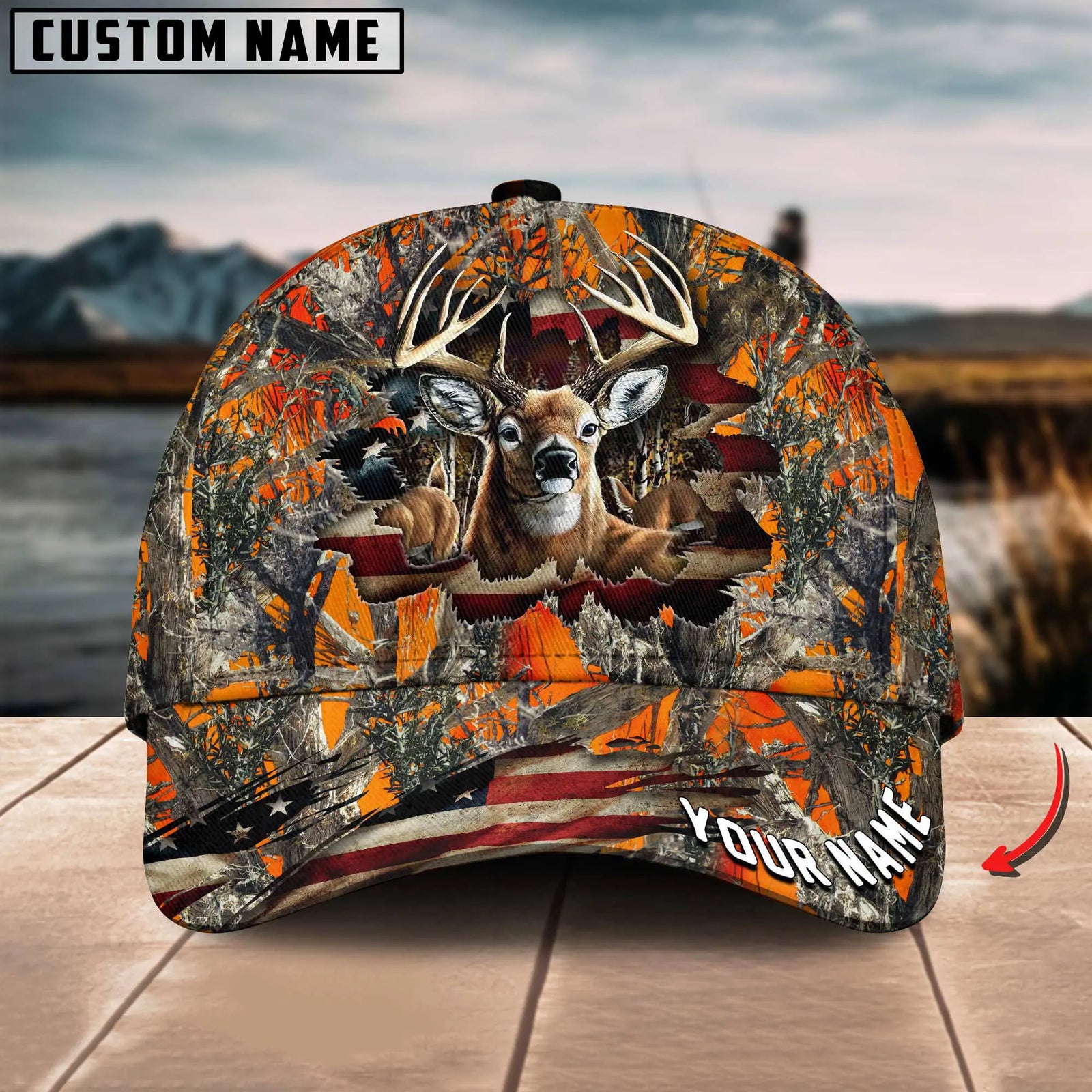 Blisscorners American Flag Hunting Deer Crack Camo Pattern Multicolor Option Personalized Cap