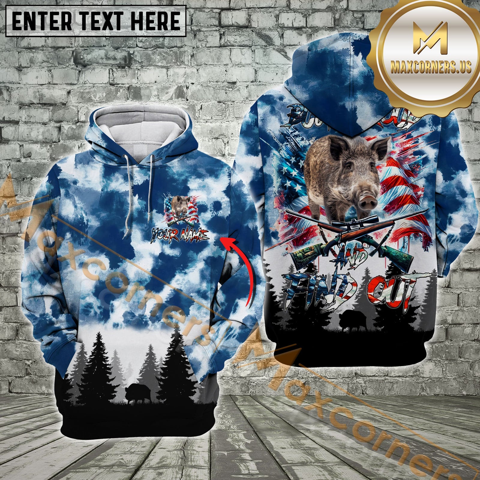 Blisscorners American Flag Boar Hunting Buck Around And Find Out Custom Name Shirt 3D All Over Printed Clothes