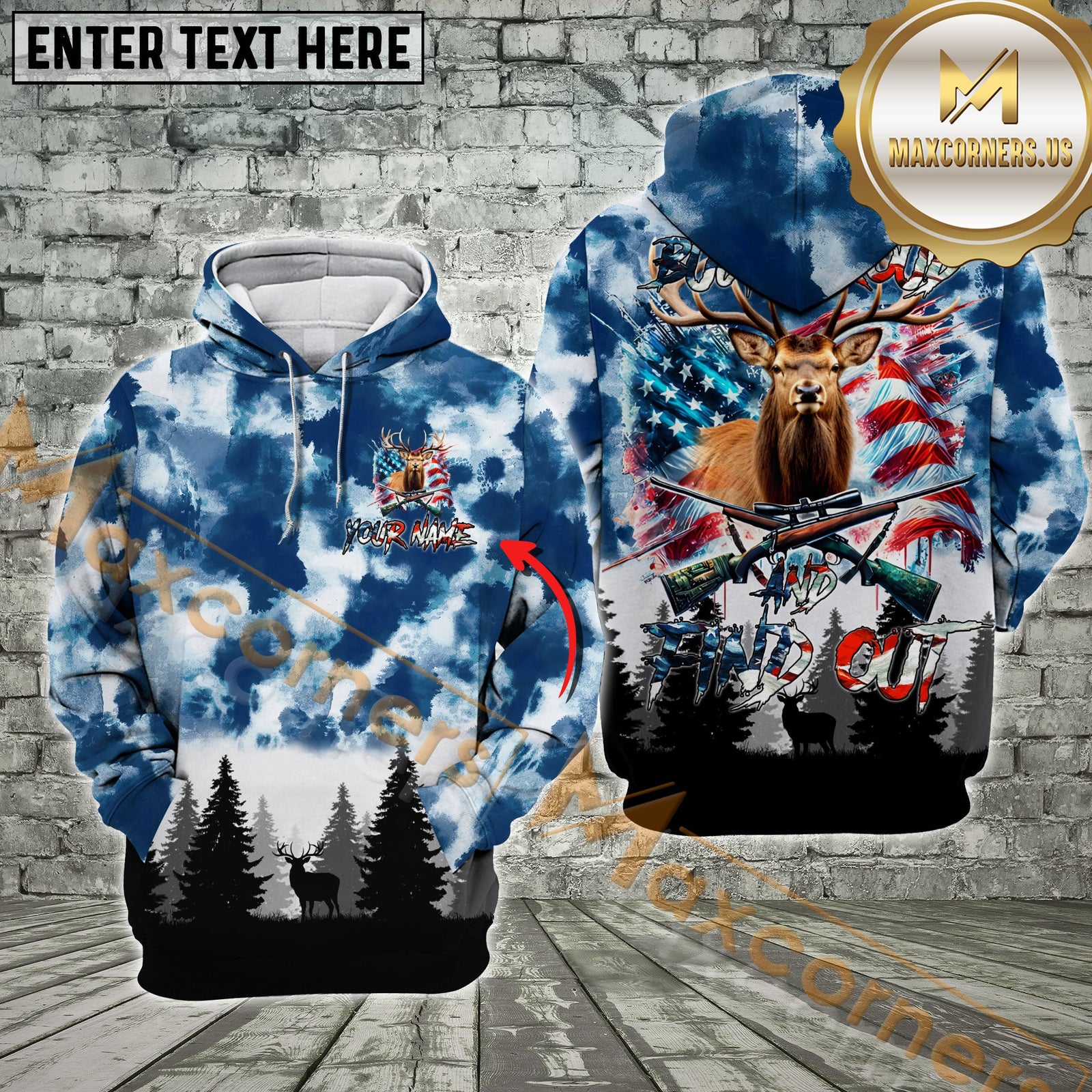 Blisscorners American Flag Elk Hunting Buck Around And Find Out Custom Name Shirt 3D All Over Printed Clothes