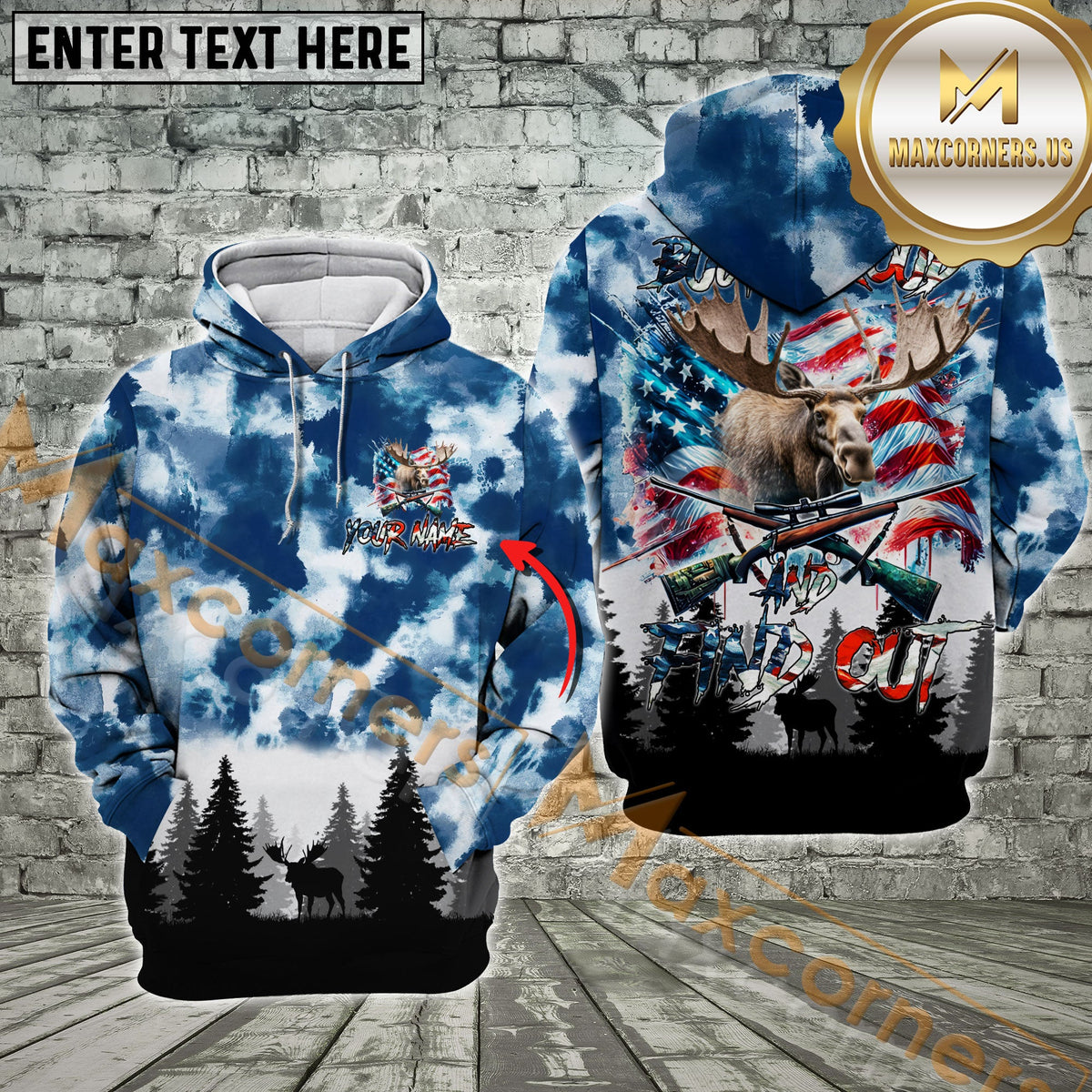 Blisscorners American Flag Moose Hunting Buck Around And Find Out Custom Name Shirt 3D All Over Printed Clothes