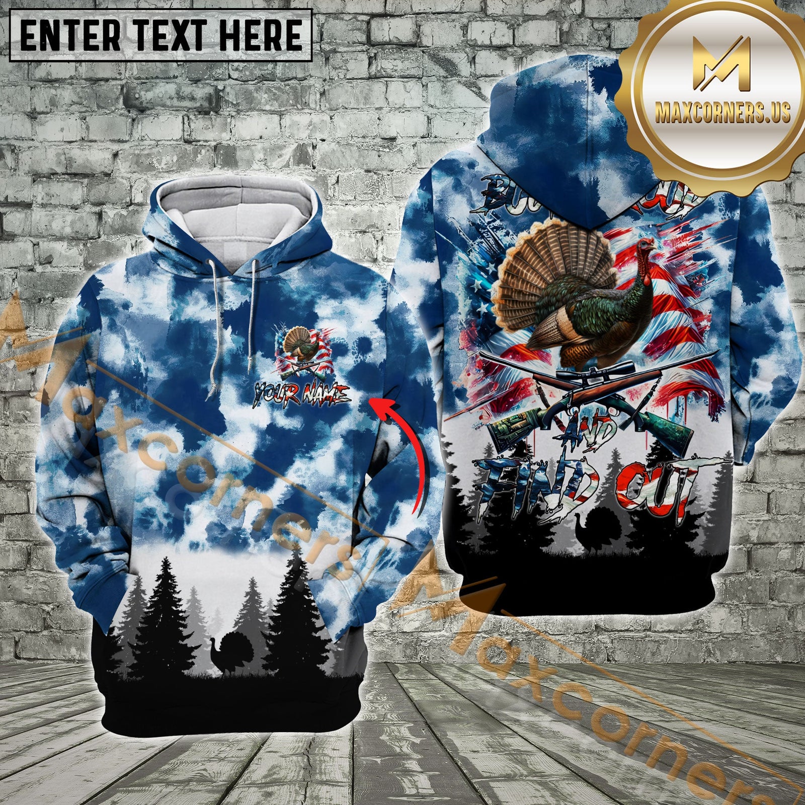 Blisscorners American Flag Turkey Hunting Buck Around And Find Out Custom Name Shirt 3D All Over Printed Clothes