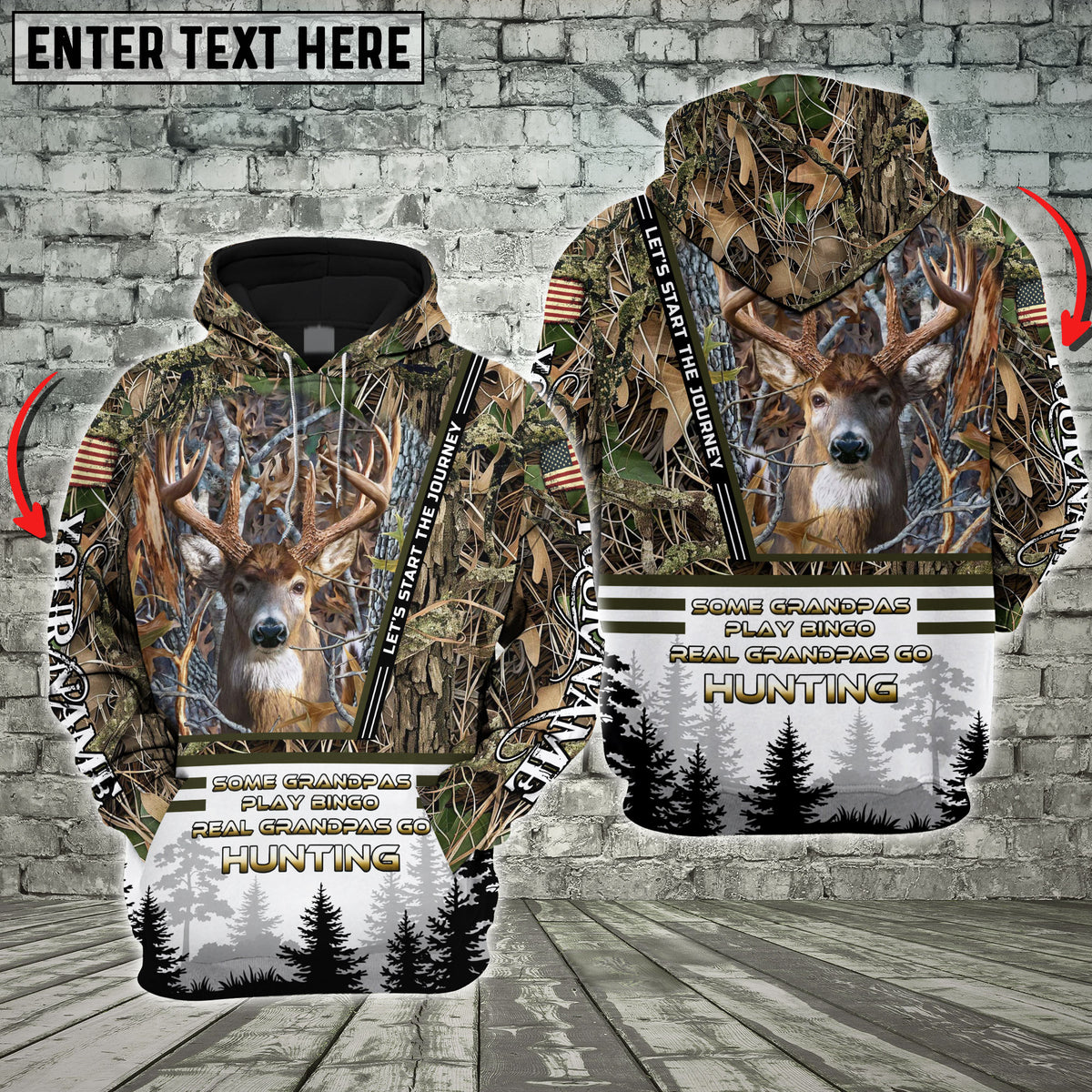 Blisscorners Deer Hunting Some Grandpas Play Bingo, Real Grandpas Go Hunting Custom Name 3D Hoodie All Over Printed Clothes