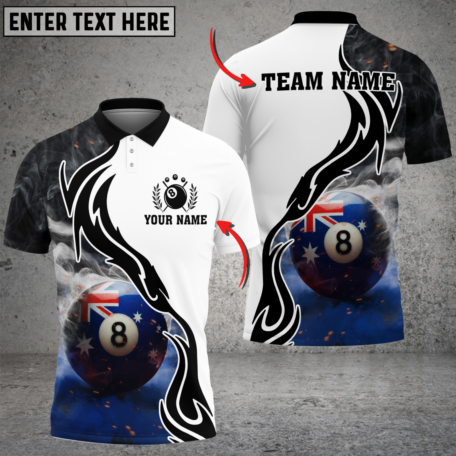 Blisscorners Billiards Australia Flag 8 Ball Smoke Tribal Personalized Name 3D Unisex Shirt