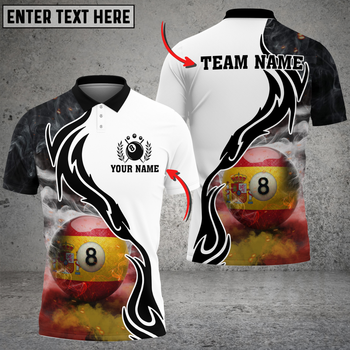Blisscorners Billiards Spain Flag 8 Ball Smoke Tribal Personalized Name 3D Unisex Shirt