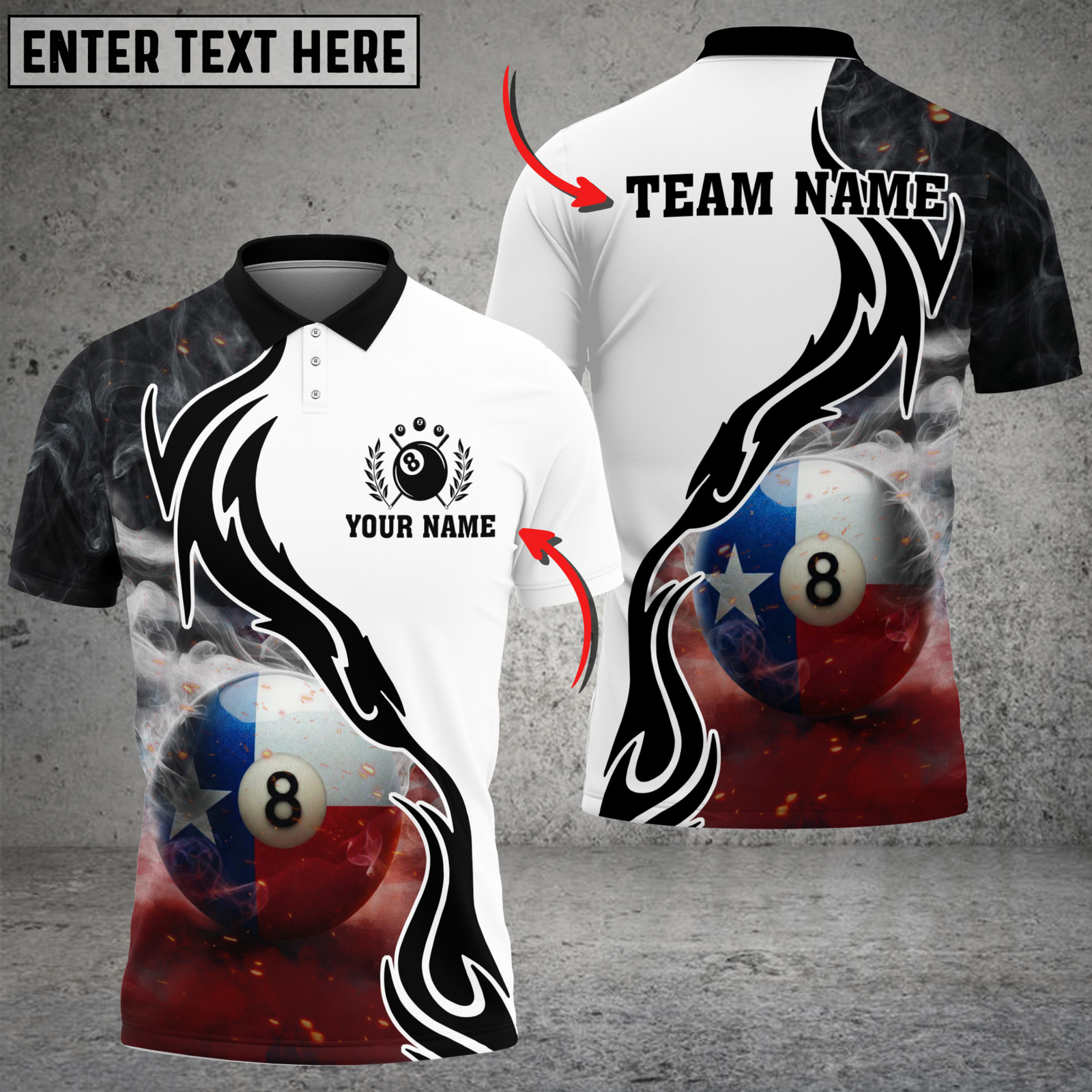 Blisscorners Billiards Texas Flag 8 Ball Smoke Tribal Personalized Name 3D Unisex Shirt