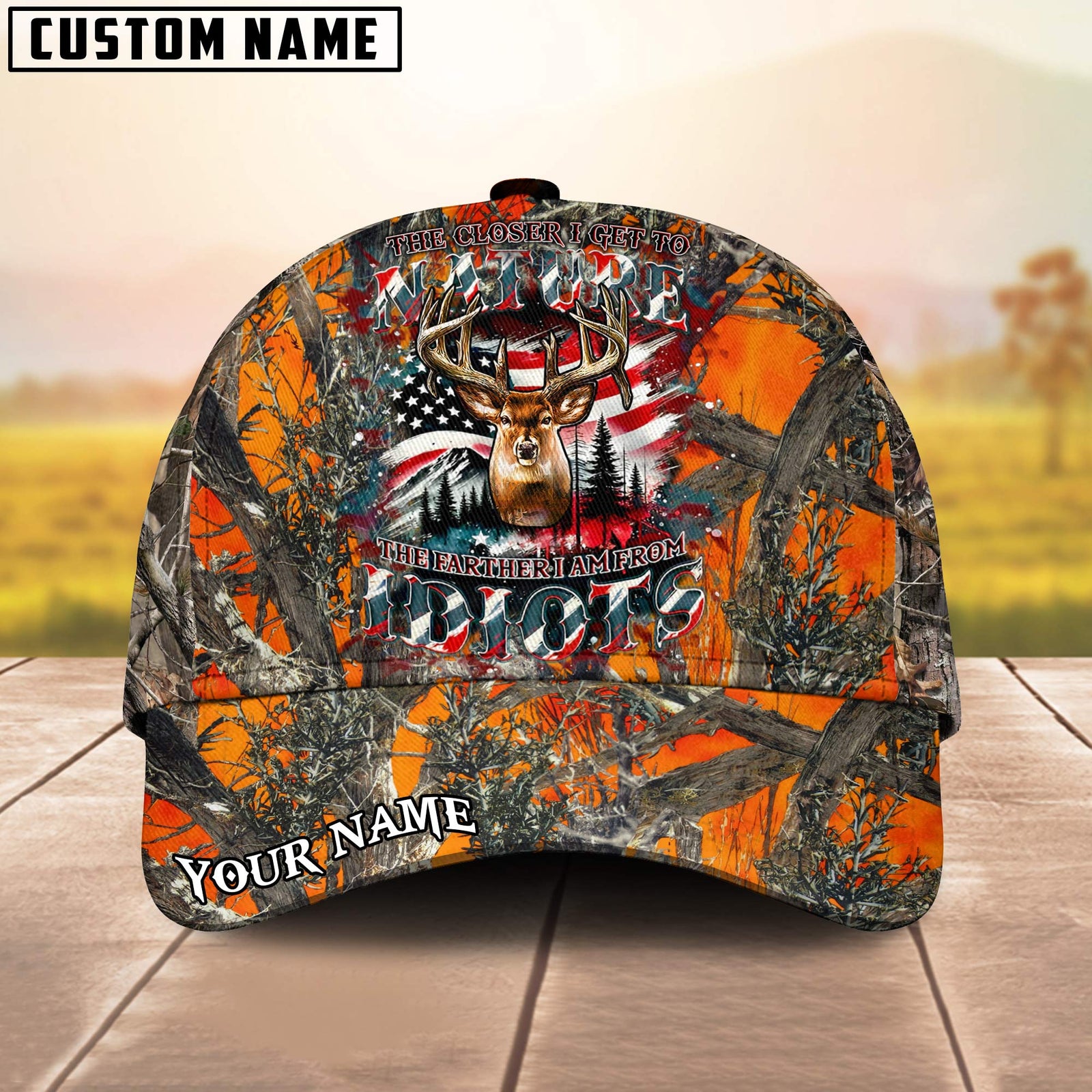 Blisscorners Deer Hunting Camo USA Flag Mutilcolored Personalized Name 3D Cap
