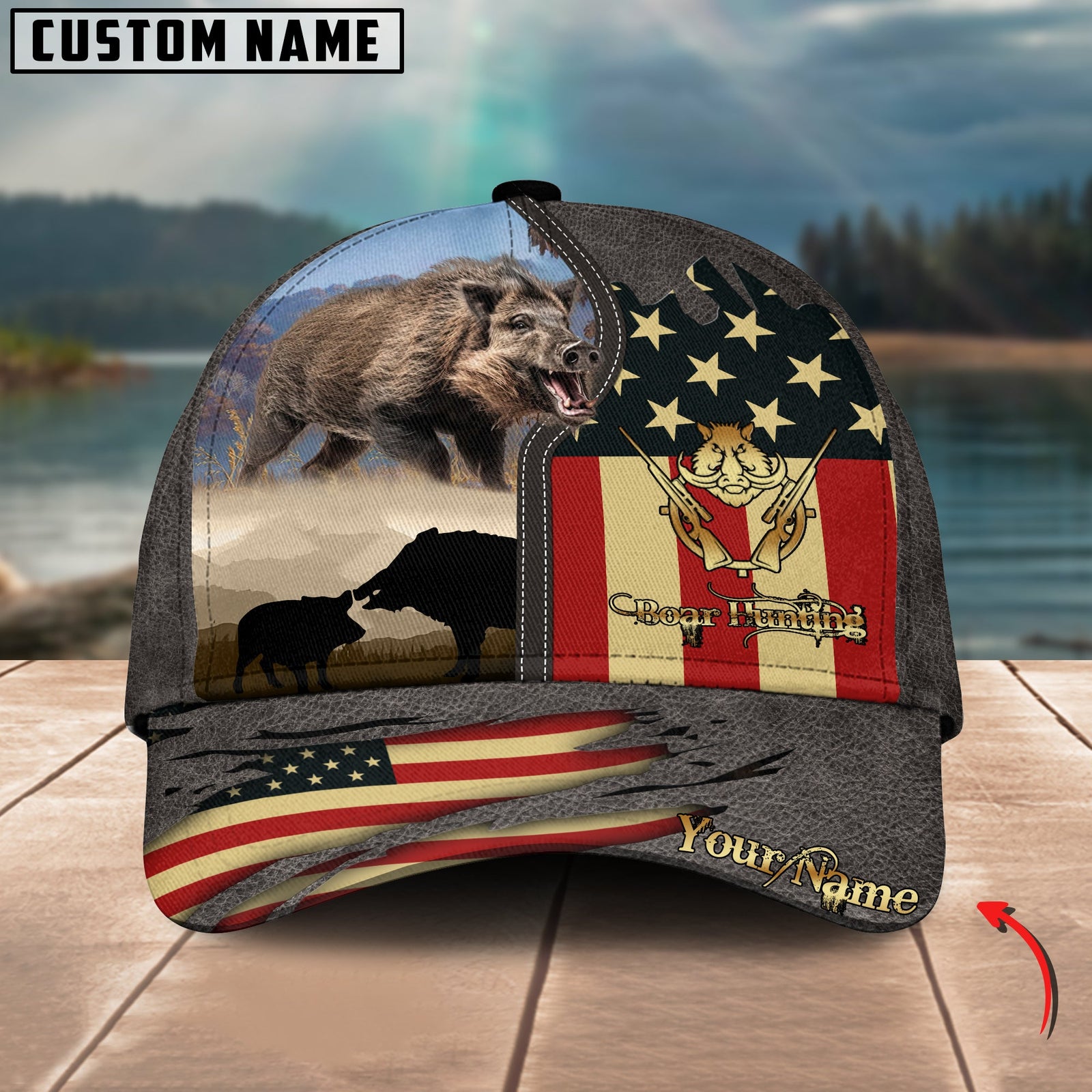 Blisscorners Boar Hunting Leather Personalized Name 3D Cap (2 Colors)