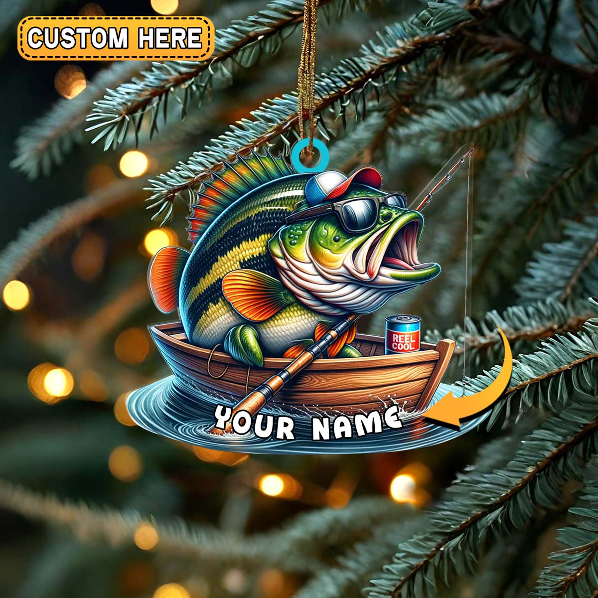 Blisscorners Personalized Bass Fishing in Boat with Beer Can Christmas 3D Ornament, Custom Holiday Tree Decor, Perfect Gift for Fishermen