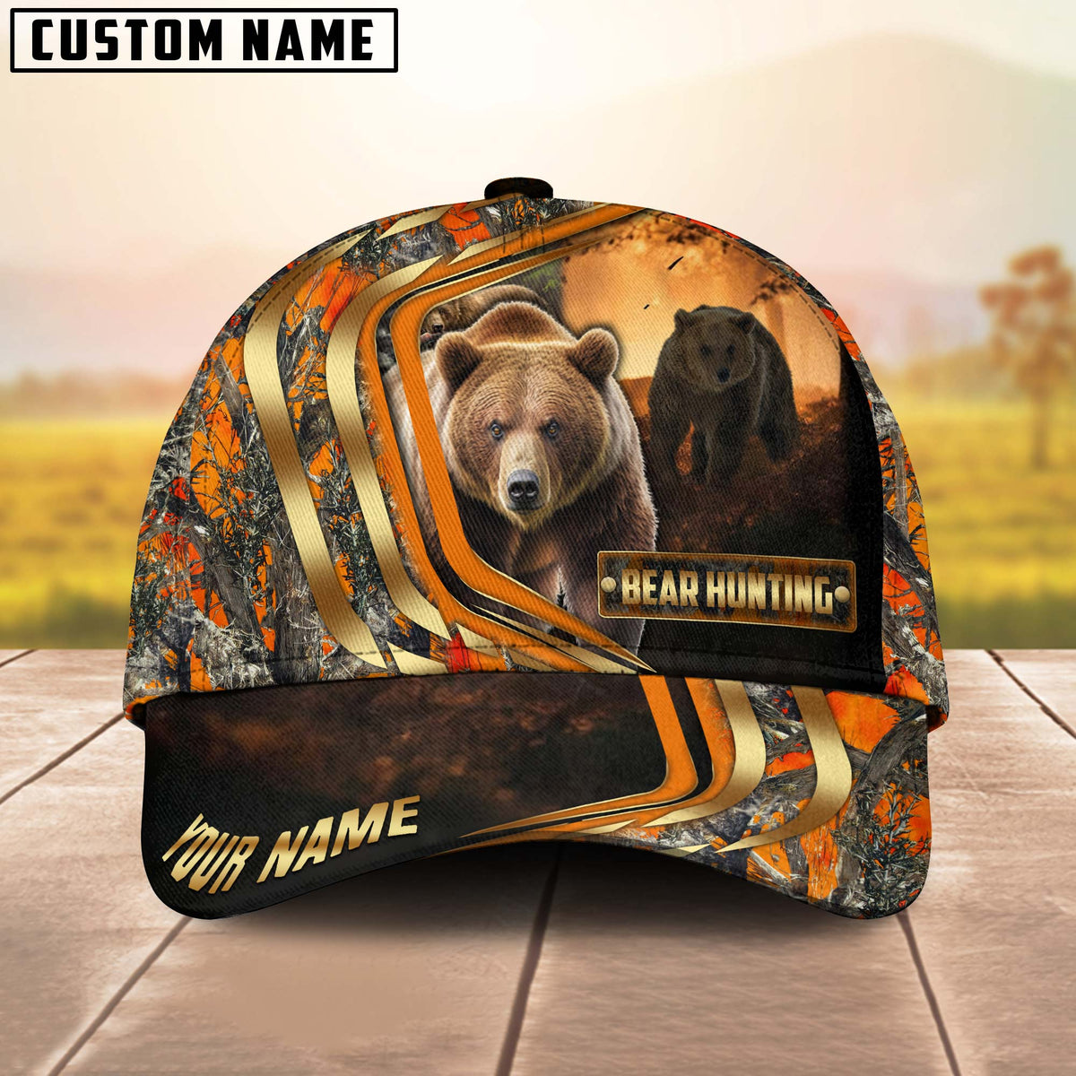Blisscorners Bear Hunting Forest Premium Personalized Name 3D Cap