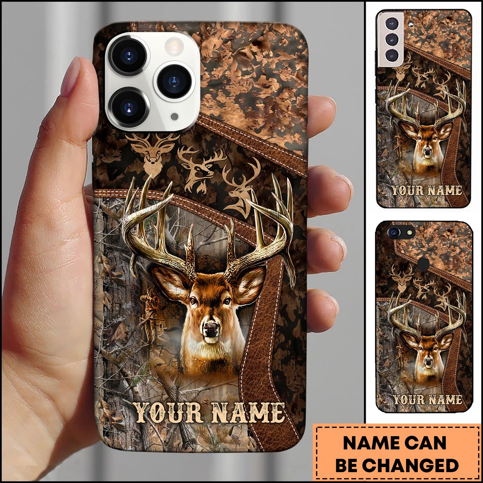 Blisscorners Collab Artist Deer Hunting Camo Ver2 Personalized Name Phone Case (4 colors)