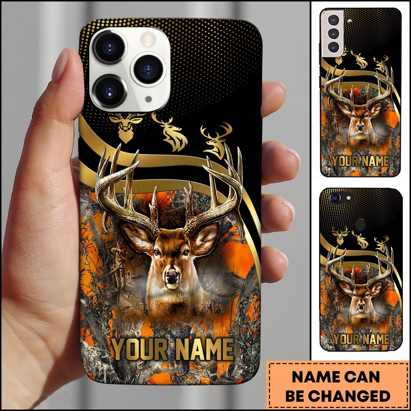 Blisscorners Golden Deer Hunting Camouflage Personalized Name Phone Case (4 colors)