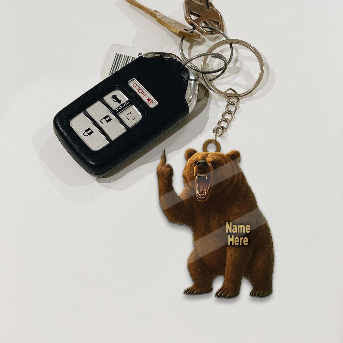 Blisscorners Personalized Funny Bear Fukin' Finger Hunting Acrylic Christmas Ornament And Keychain Custom Gift For Hunters 2D Flat