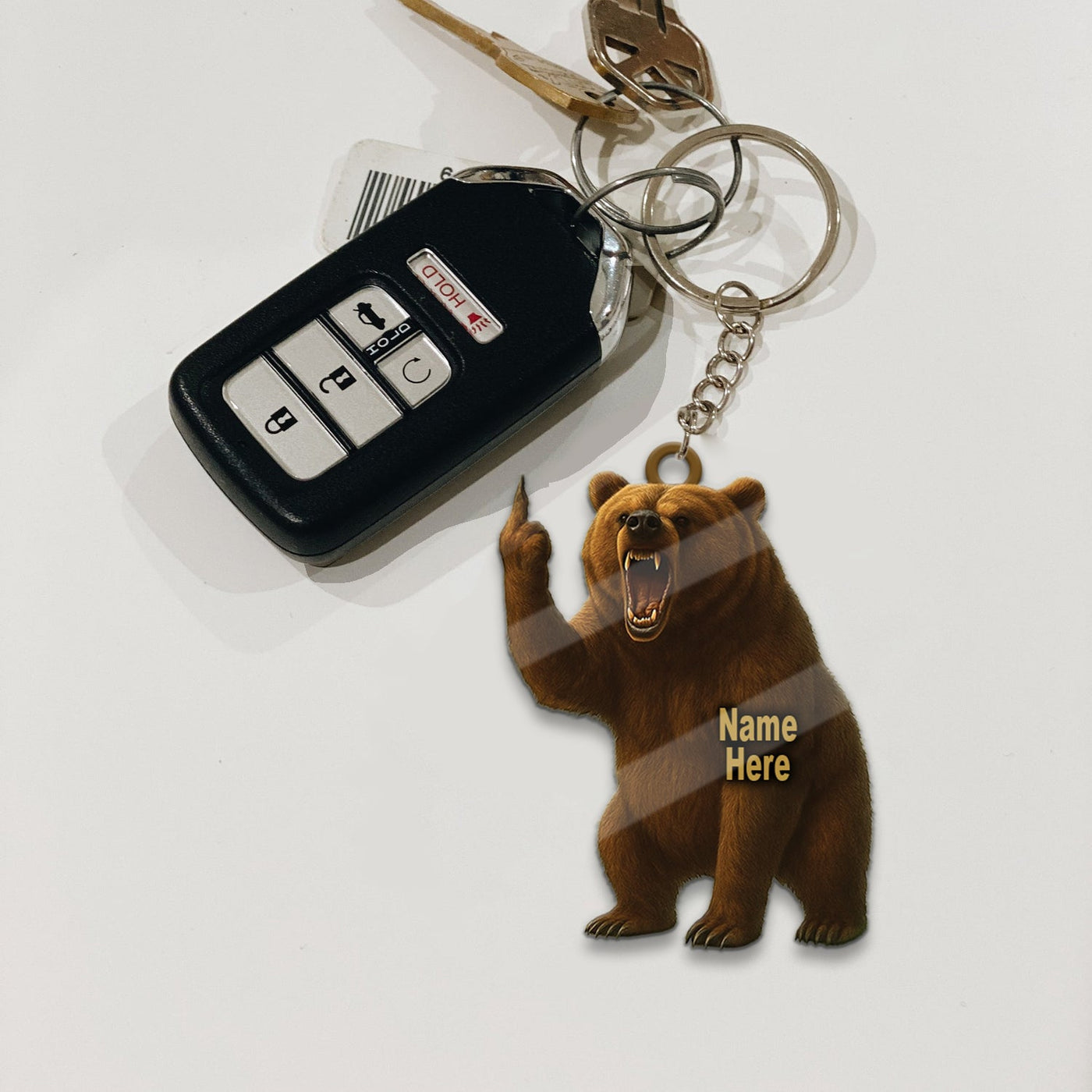 Blisscorners Personalized Funny Bear Fukin' Finger Hunting Acrylic Christmas Ornament And Keychain Custom Gift For Hunters 2D Flat