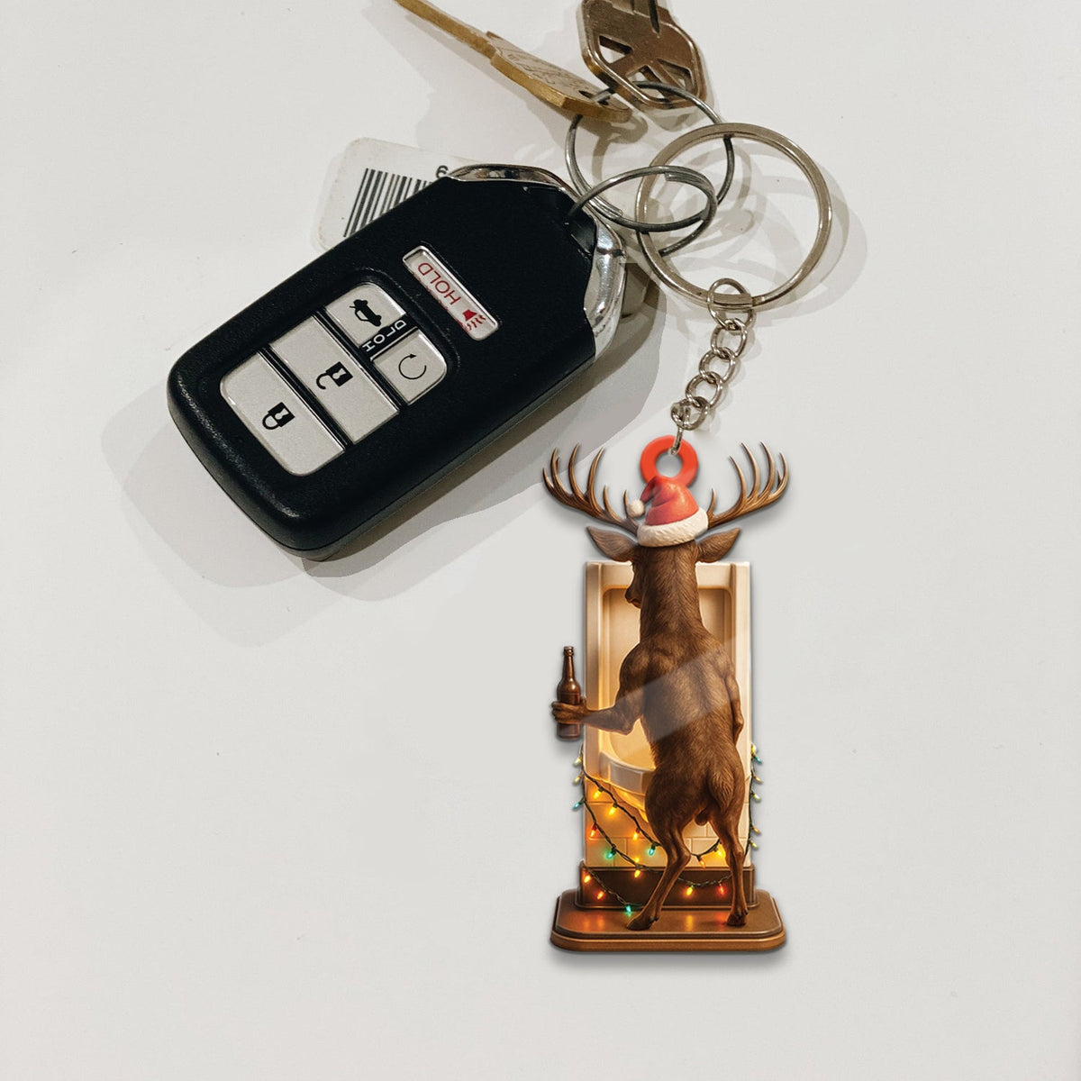 Blisscorners Personalized Acrylic Deer Christmas Ornament - Funny Buck with Santa Hat Drinking Beer by Urinal Holiday Decor LM0411