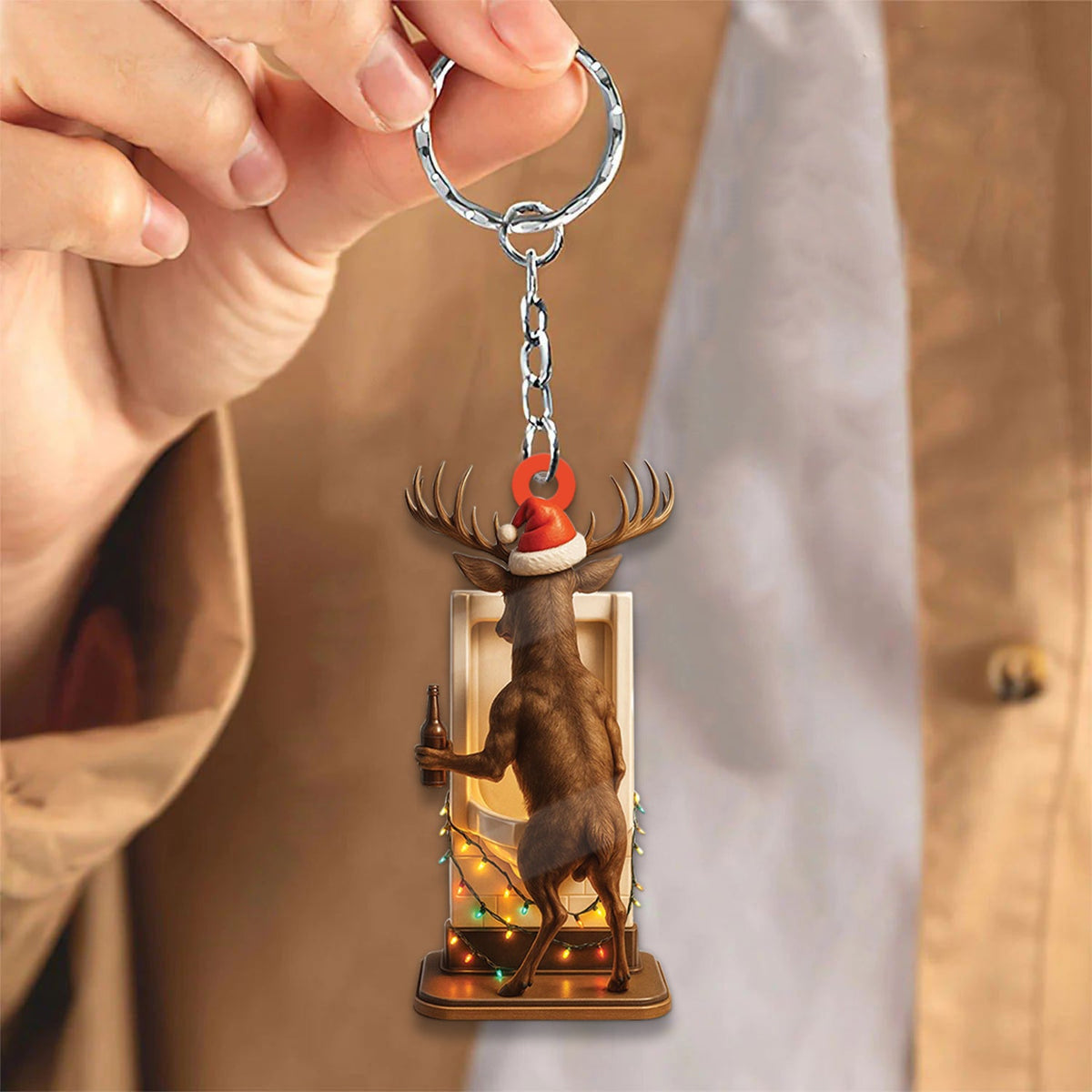 Blisscorners Personalized Acrylic Deer Christmas Ornament - Funny Buck with Santa Hat Drinking Beer by Urinal Holiday Decor LM0411