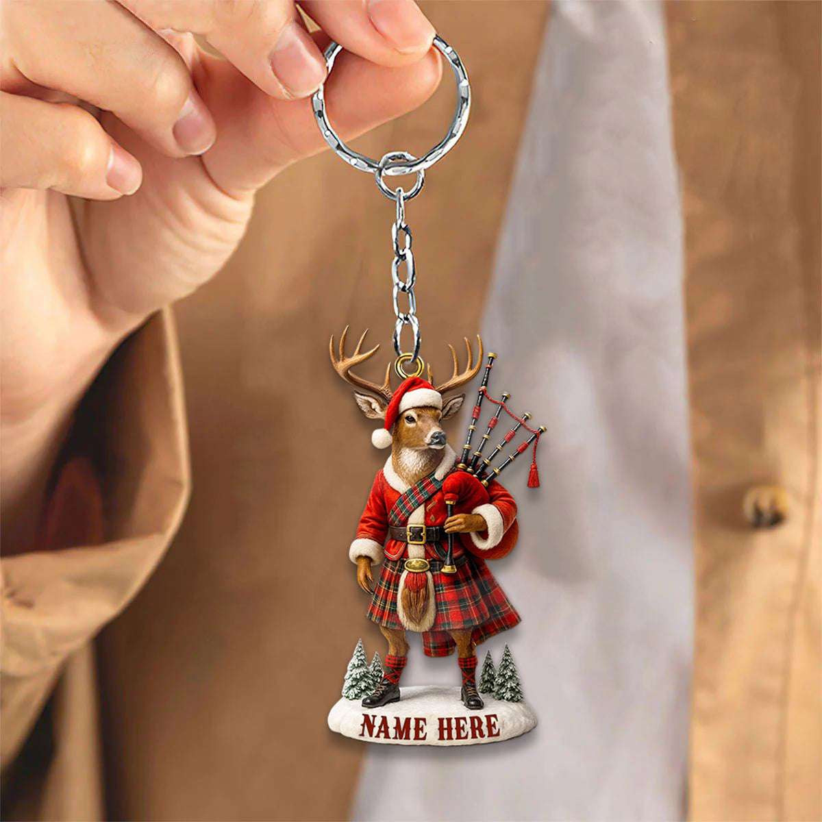 Blisscorners Personalized Scottish Deer Ornament, Custom Name Highland Bagpiper Christmas Decoration

 LM0411