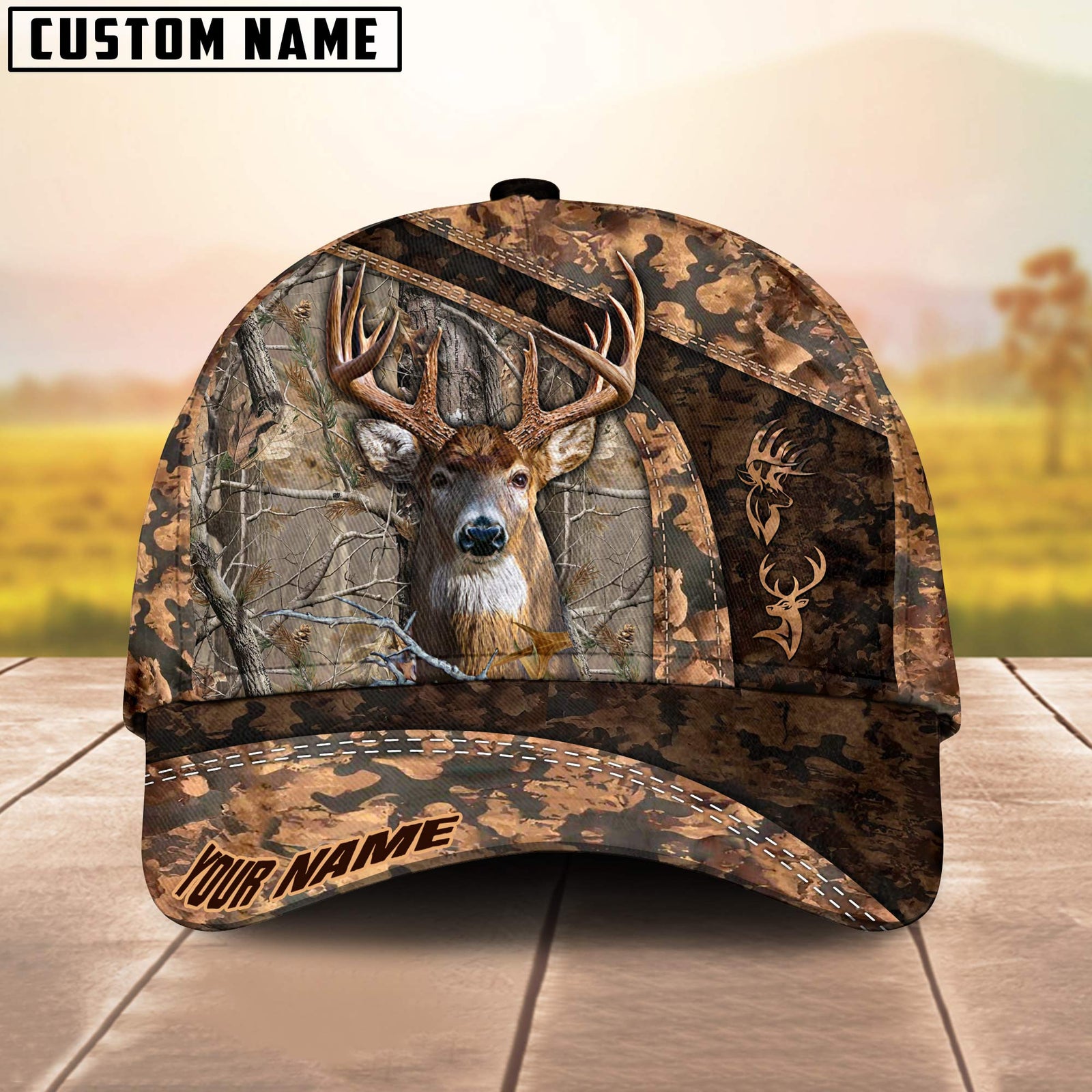 Blisscorners Forest Brown Deer Hunter Personalized Hat 3D Printed Multicolor