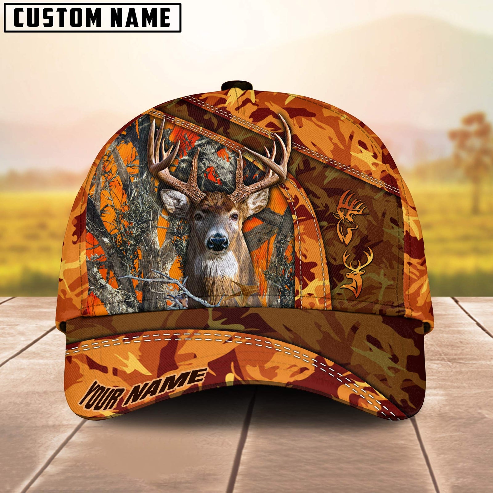 Blisscorners Forest Orange Deer Hunter Personalized Hat 3D Printed Multicolor