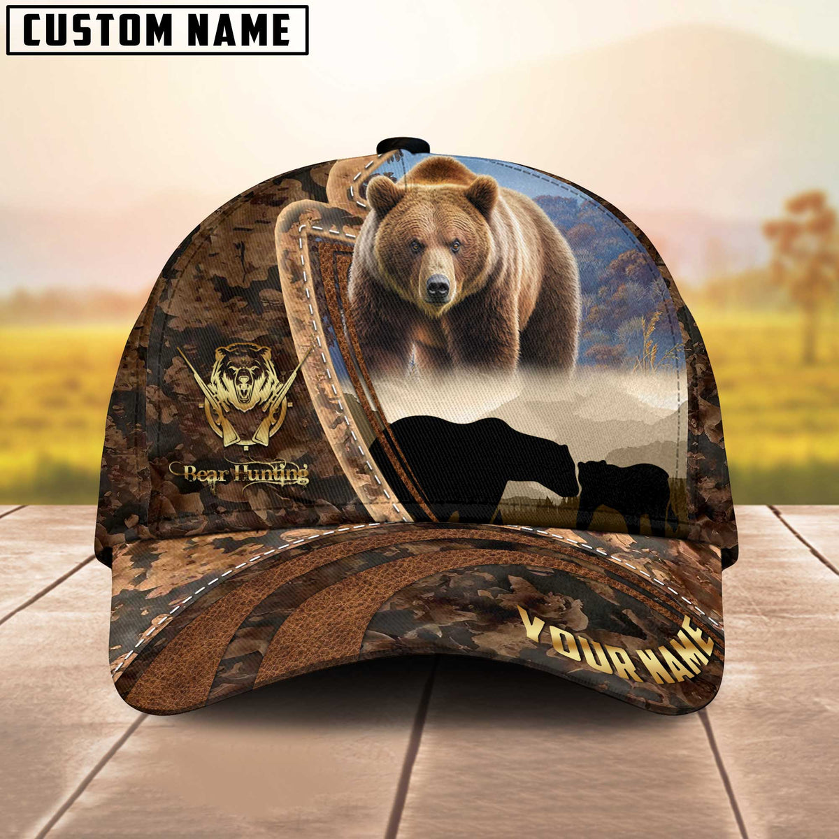 Blisscorners Hunting Forest Camo Sunset Scene Personalized Hat 3D Printed | Brown