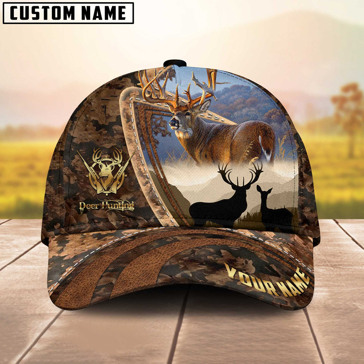 Blisscorners Hunting Forest Camo Sunset Scene Personalized Hat 3D Printed | Brown