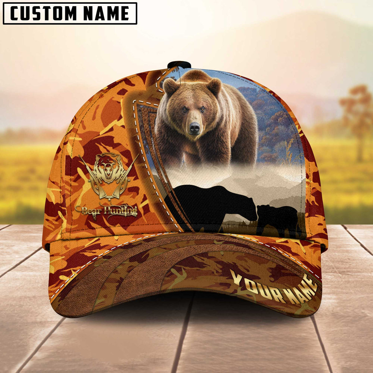 Blisscorners Hunting Forest Camo Sunset Scene Personalized Hat 3D Printed | Orange