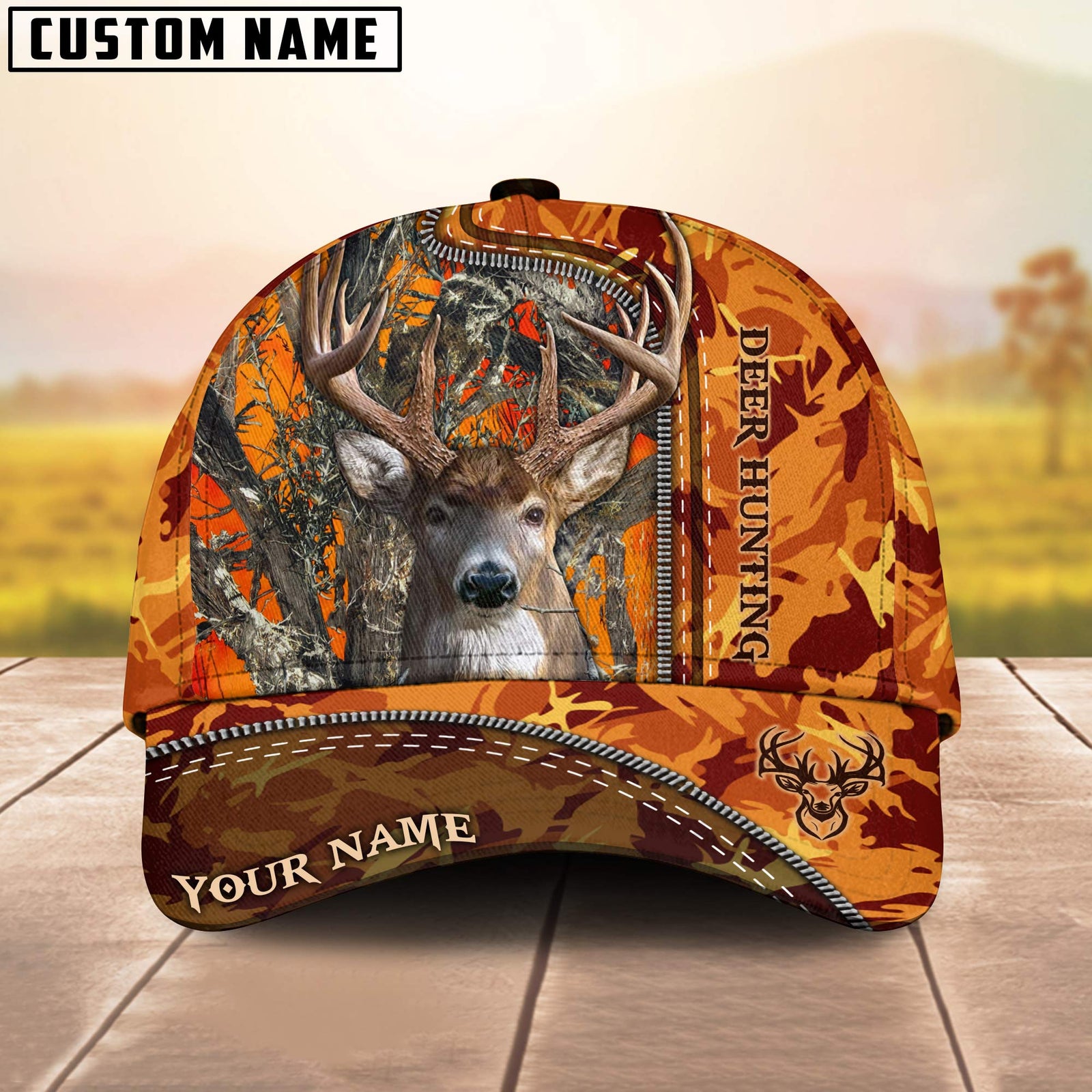 Blisscorners Deer Hunting Camo Forest Zip Design Personalized Hat 3D Printed Multicolor | Orange