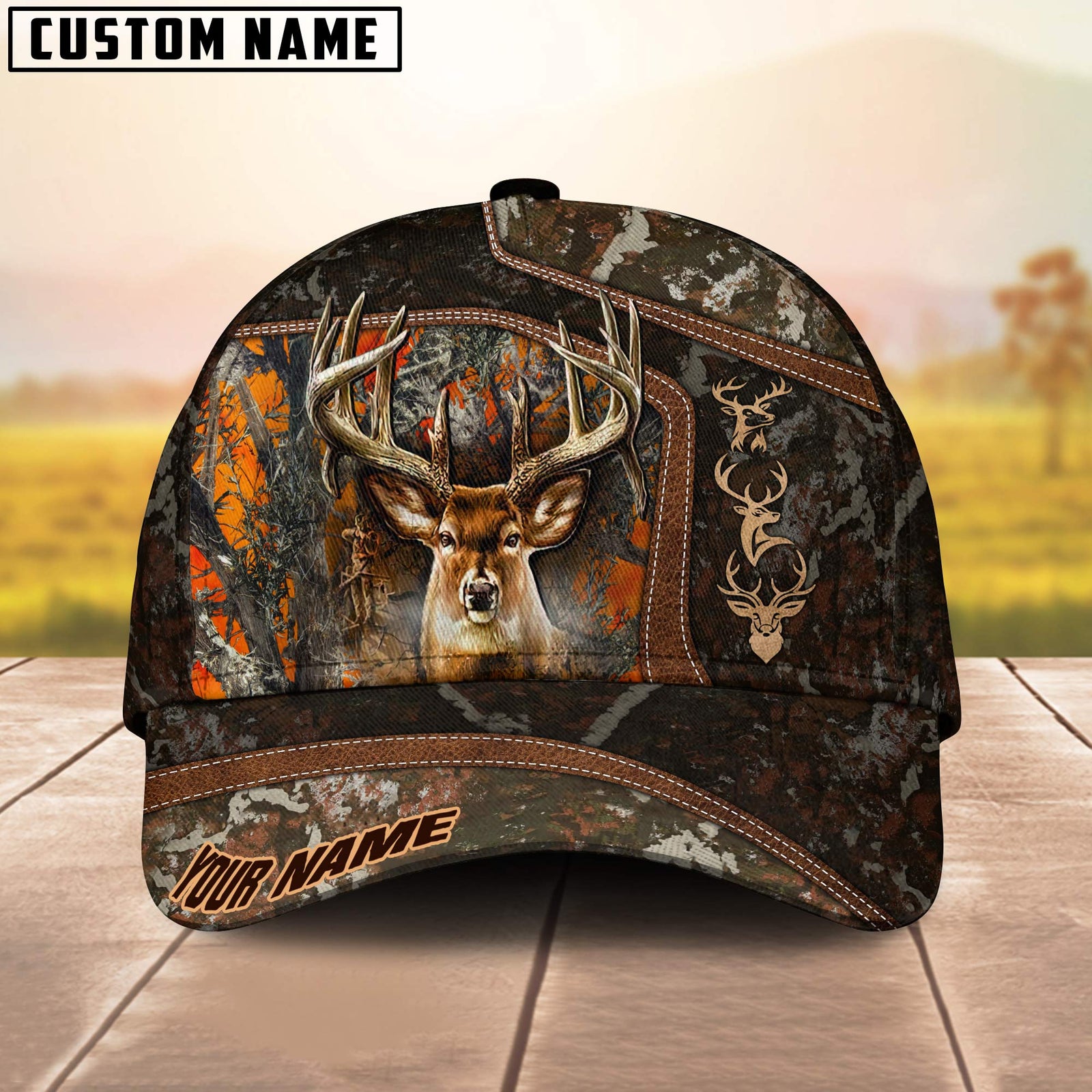 Blisscorners Buck Antlers Woodland Camo Hunting Personalized Hat 3D Printed Multicolor
