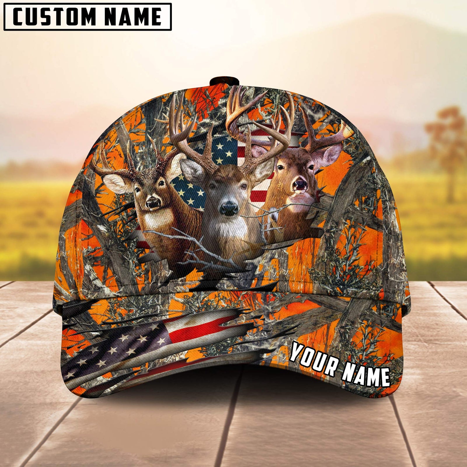 Blisscorners Deer Hunting Camo With American Flag Personalized Hat 3D Printed Multicolor
