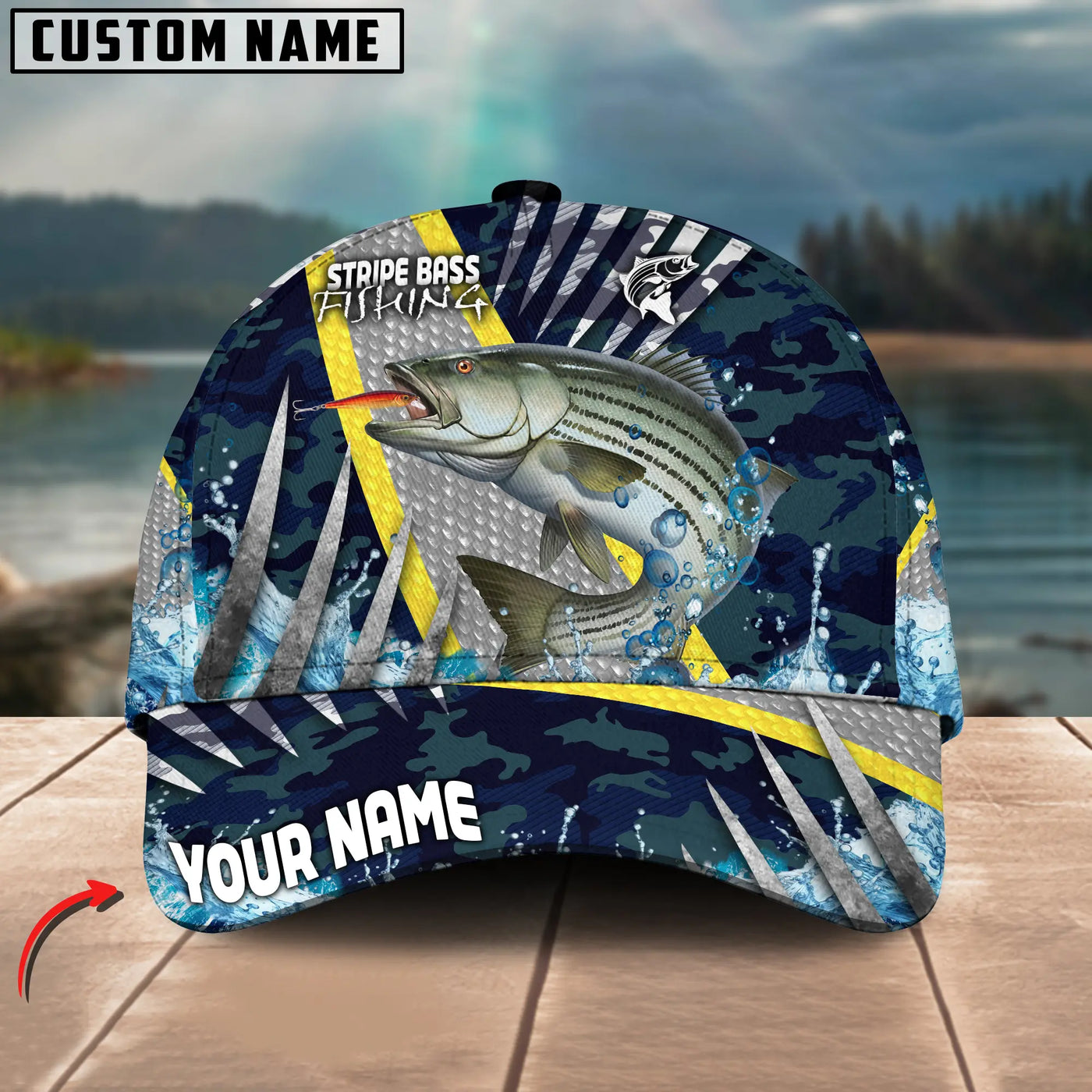 Blisscorners Stripe Bass Fishing Cod Water Blue Customized Name 3D Cap