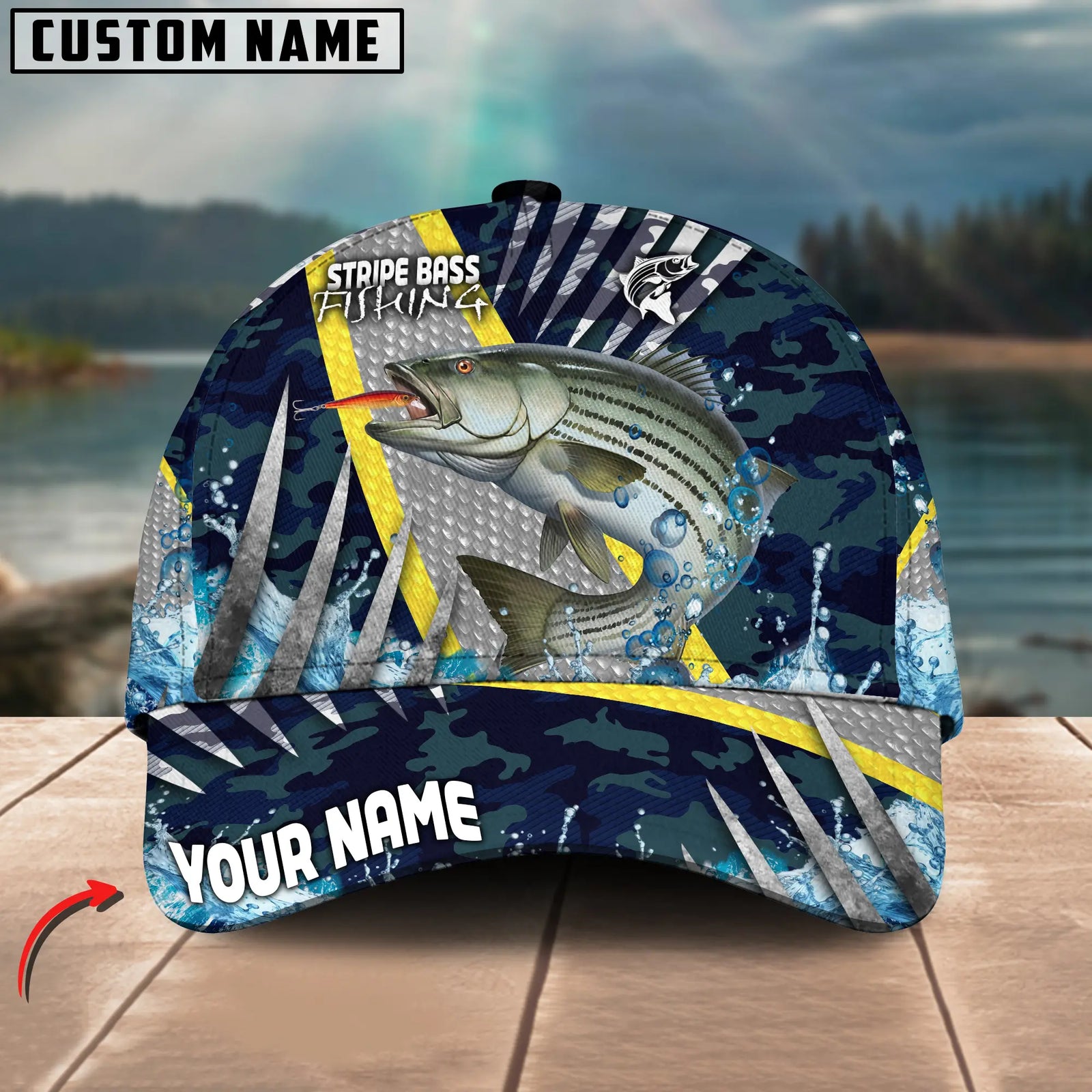 Blisscorners Stripe Bass Fishing Cod Water Blue Customized Name 3D Cap