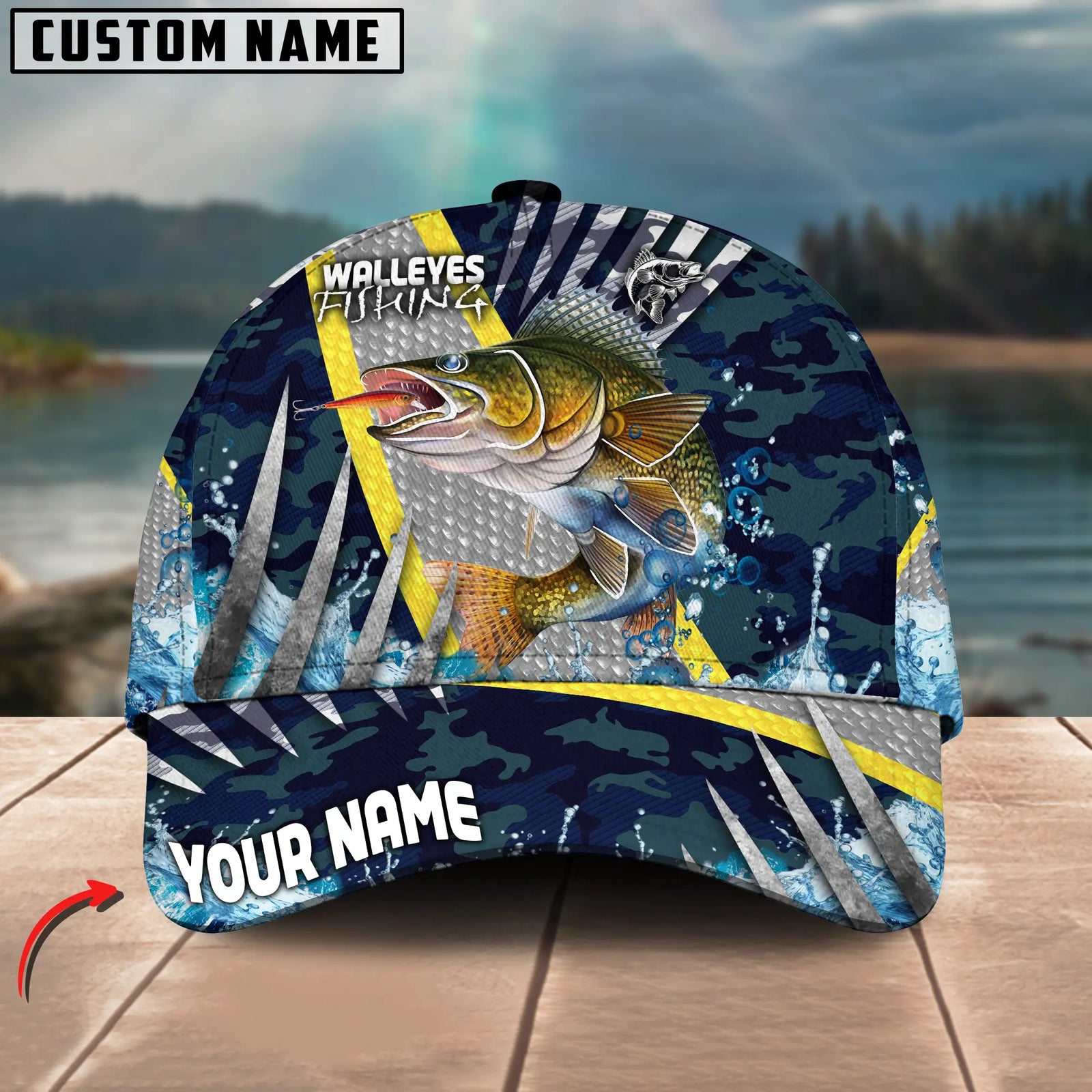 Blisscorners Walleye Fishing Cod Water Blue Customized Name 3D Cap