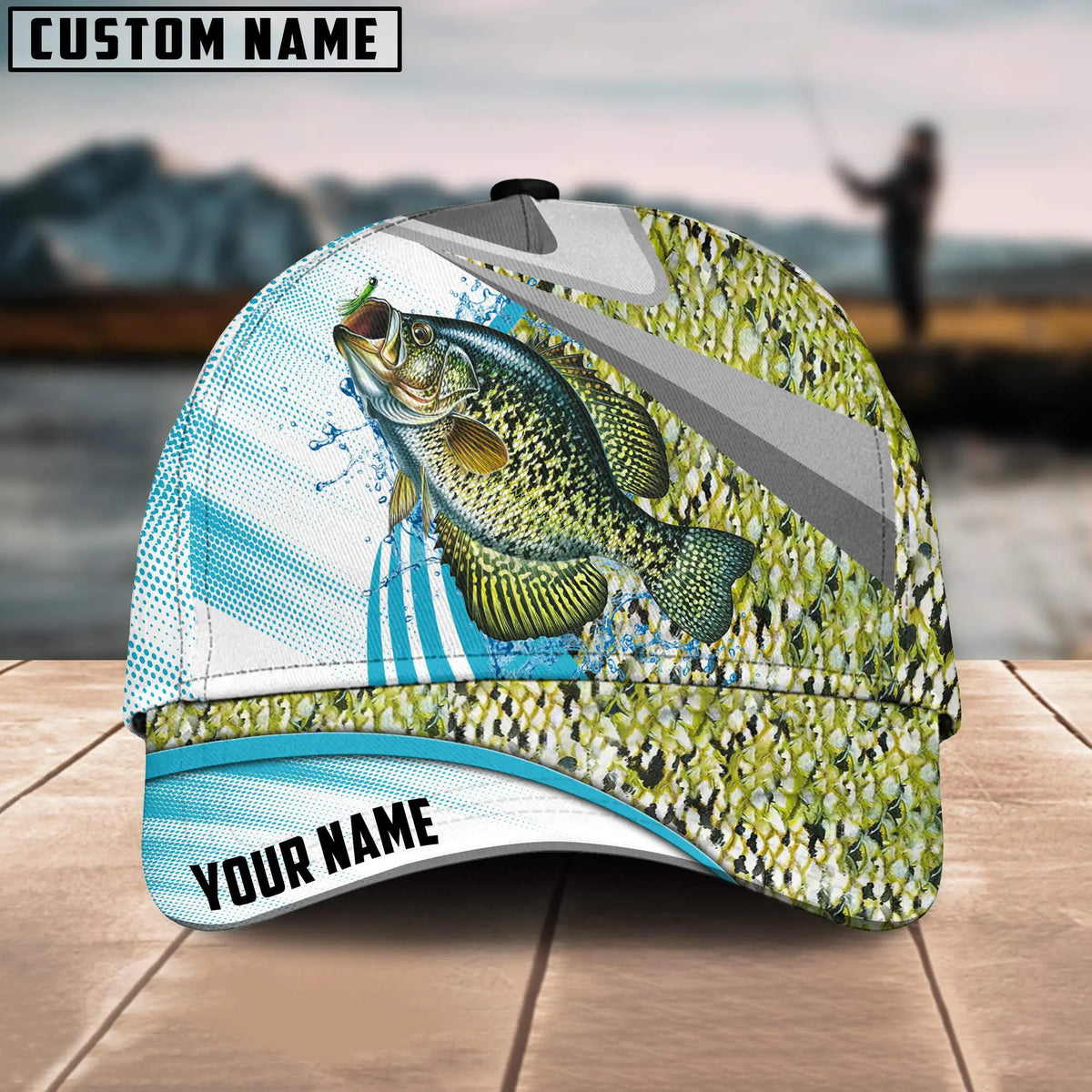 Blisscorners Crappie Fishing Blue Water Fish Skin Customized Name 3D Cap